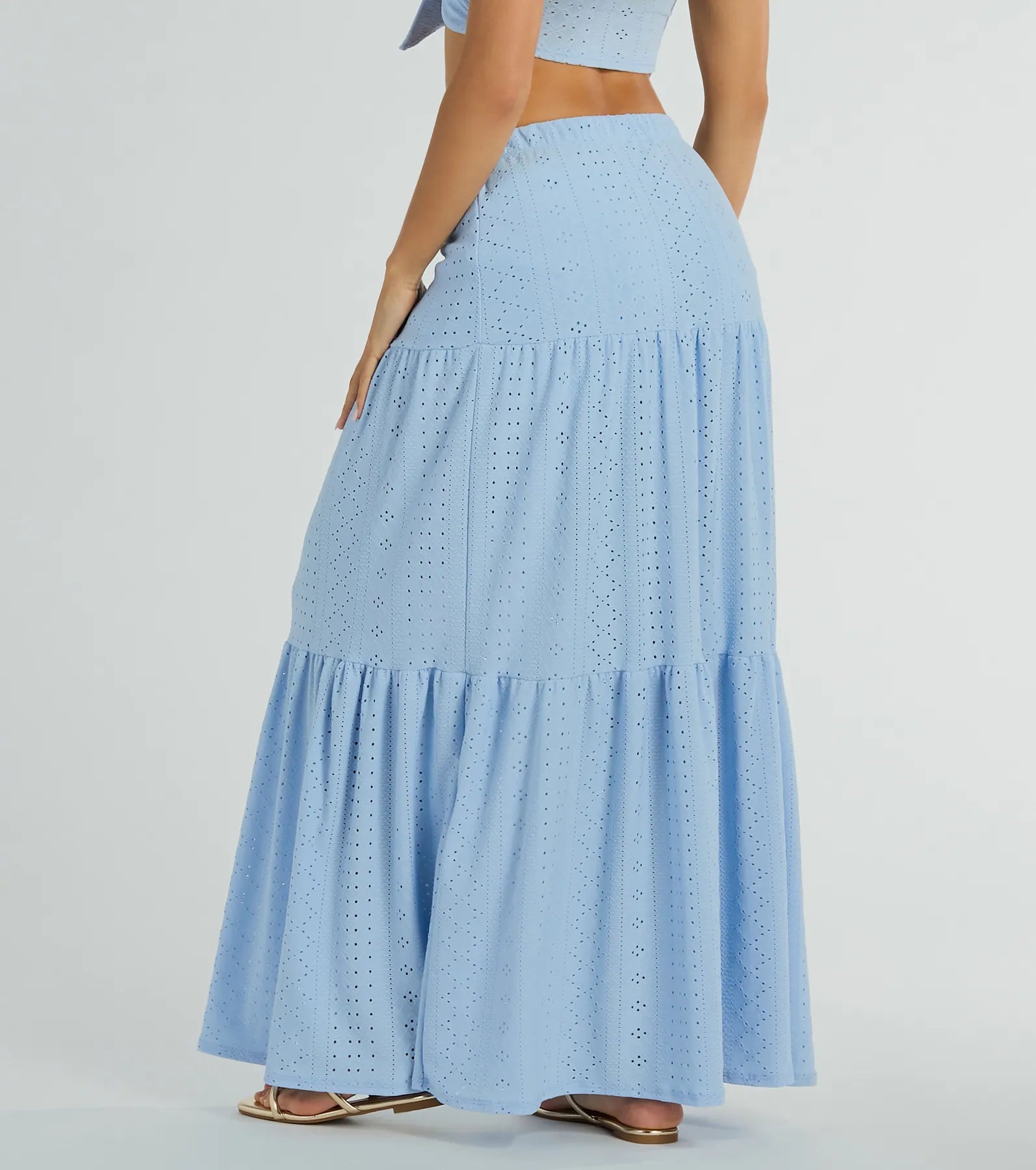 Spring Breeze Ruffled Eyelet Maxi Skirt