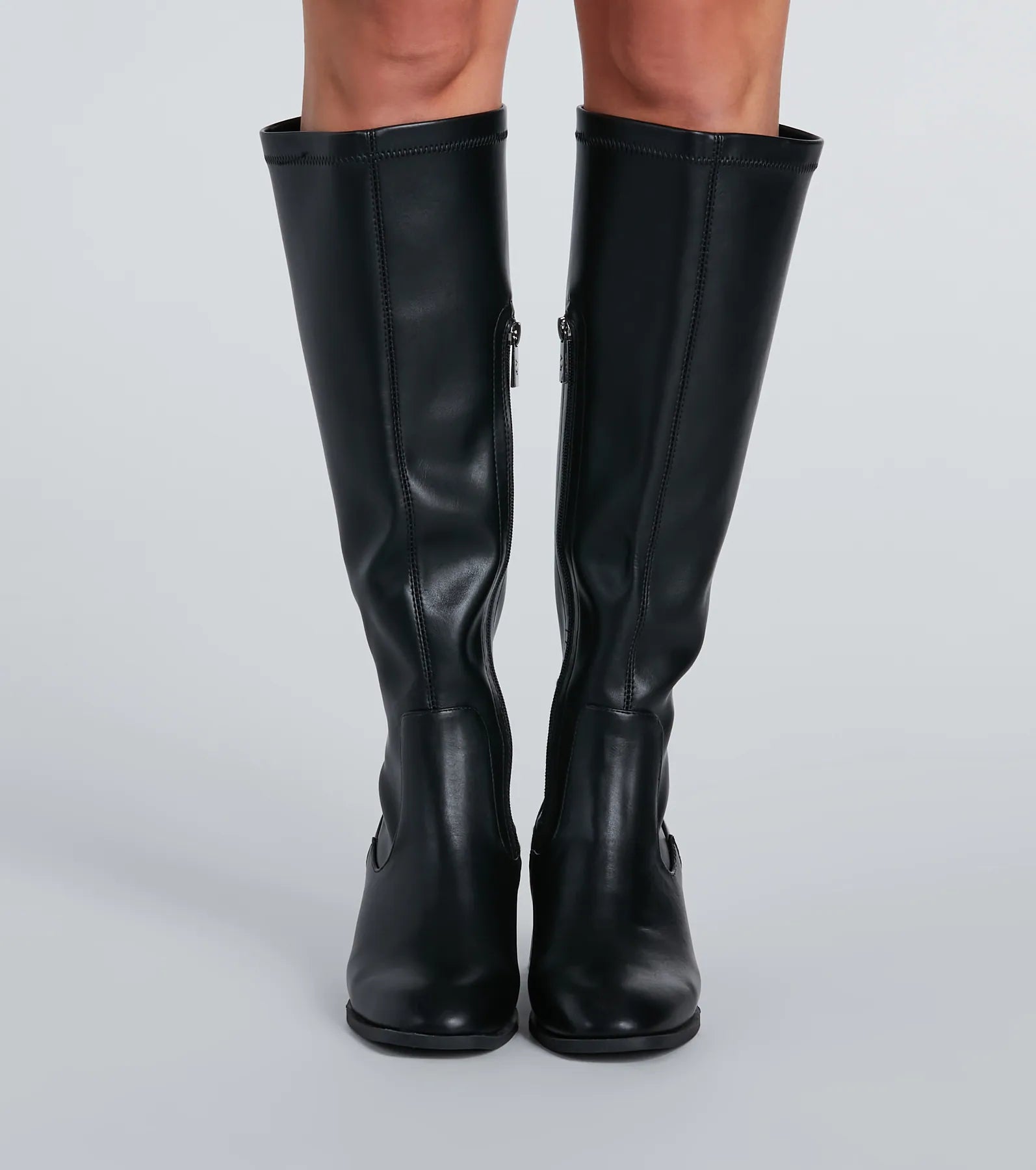 Sleek Strut Faux Leather Fitted Knee-High Boots