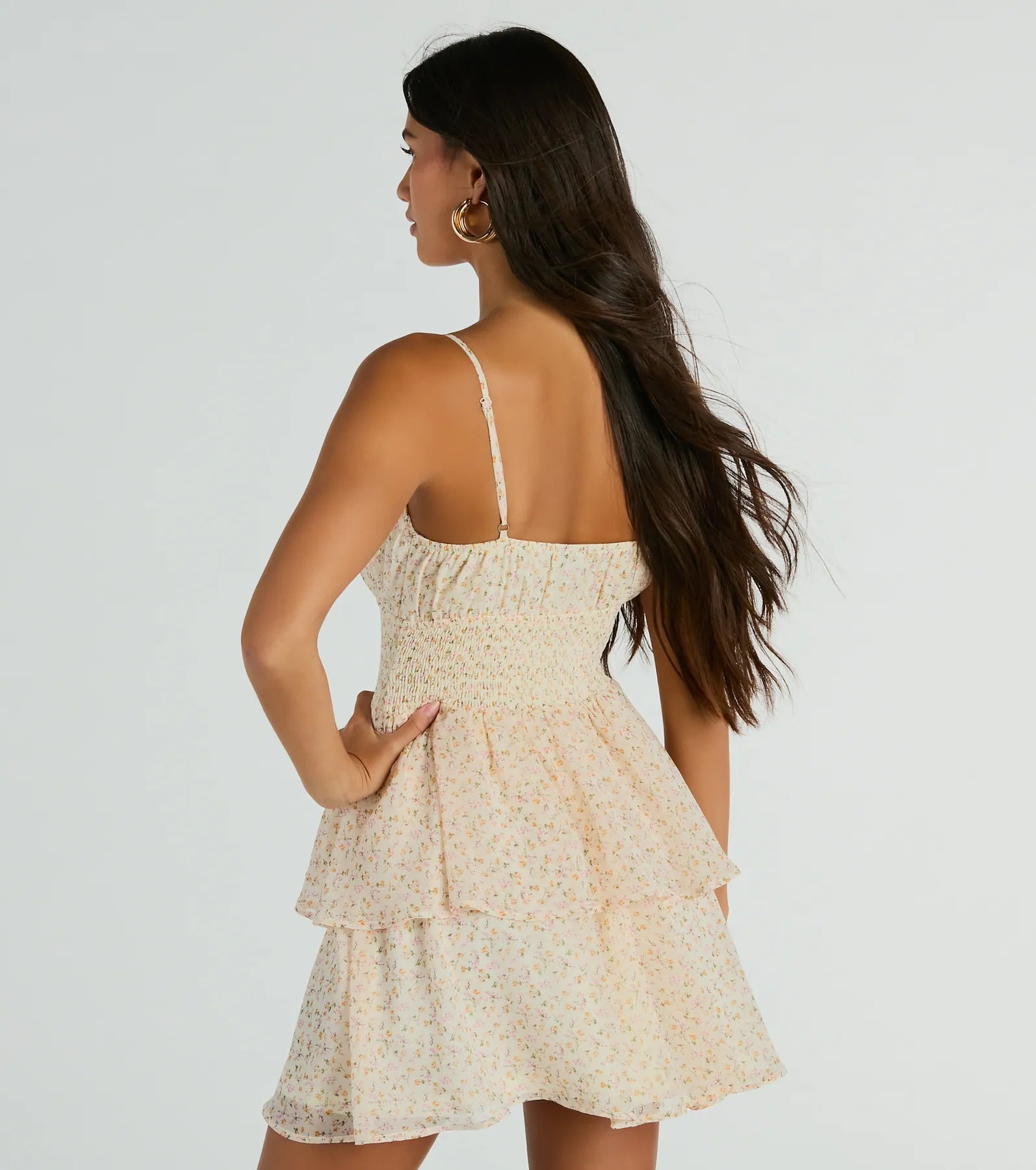 Daytime Cheer Fit And Flare Ruffle Floral Dress