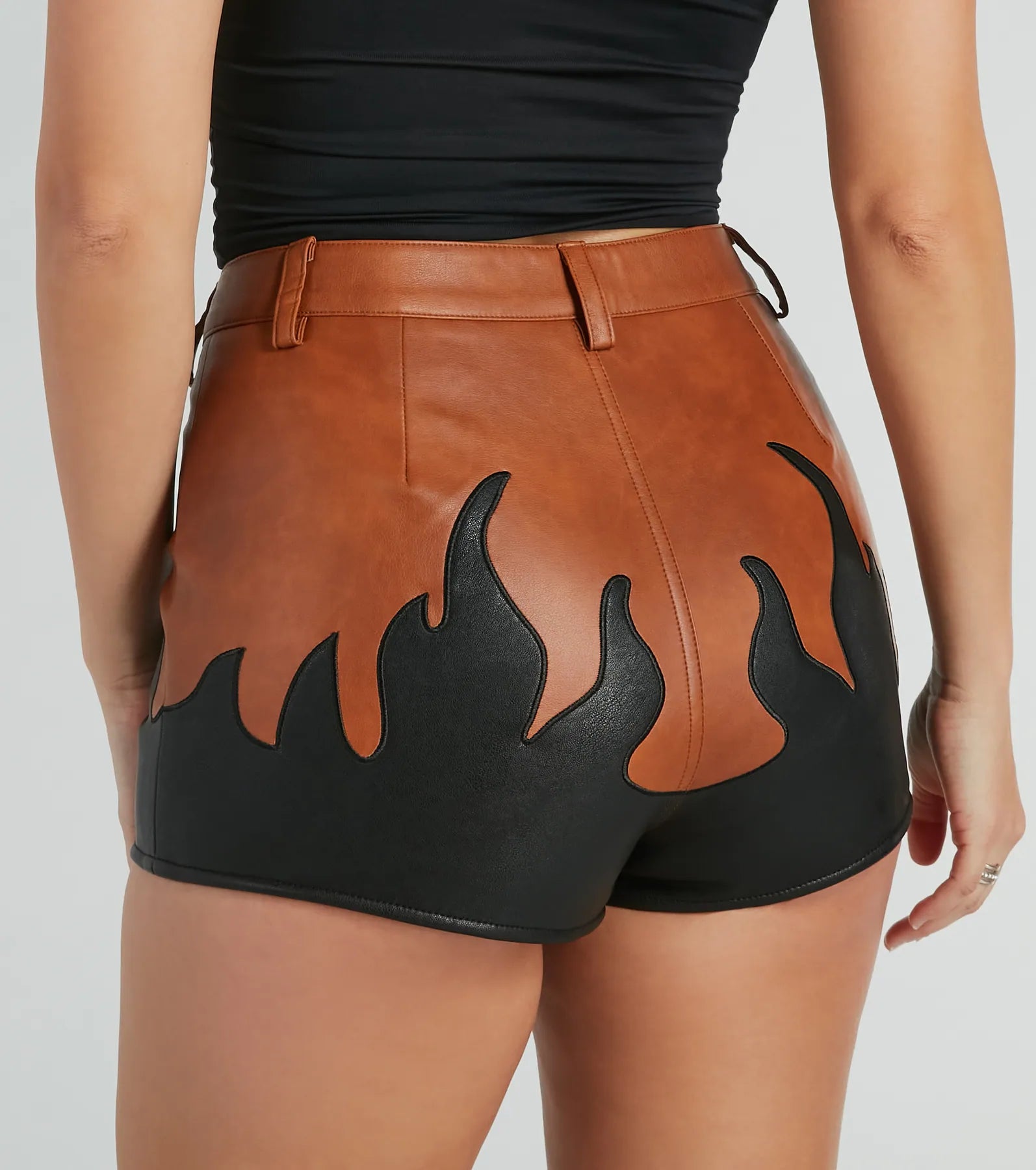 Hot Fire Alert Faux Leather Flame Shorts