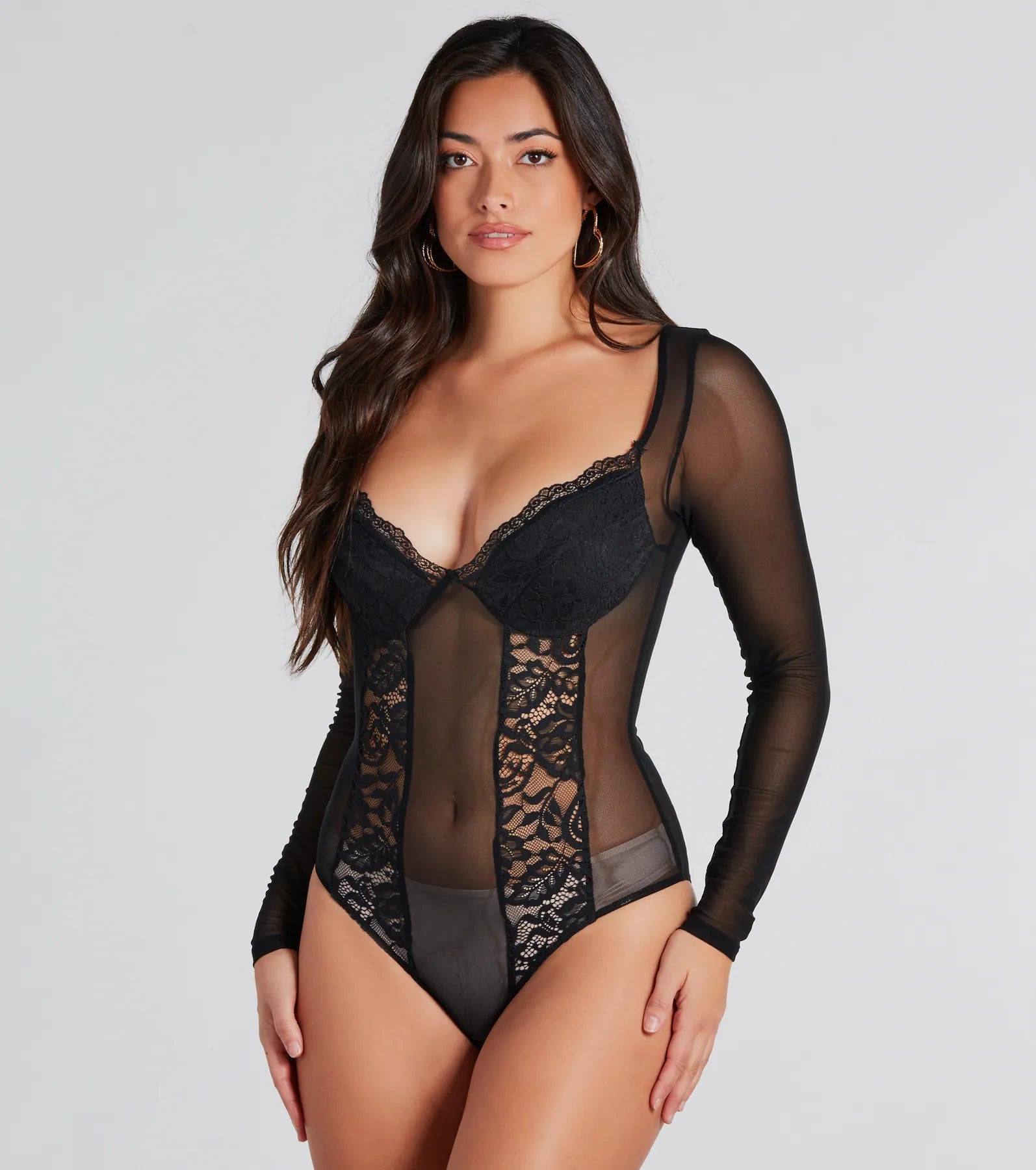 Exquisite Taste Lace Mesh Long Sleeve Bodysuit