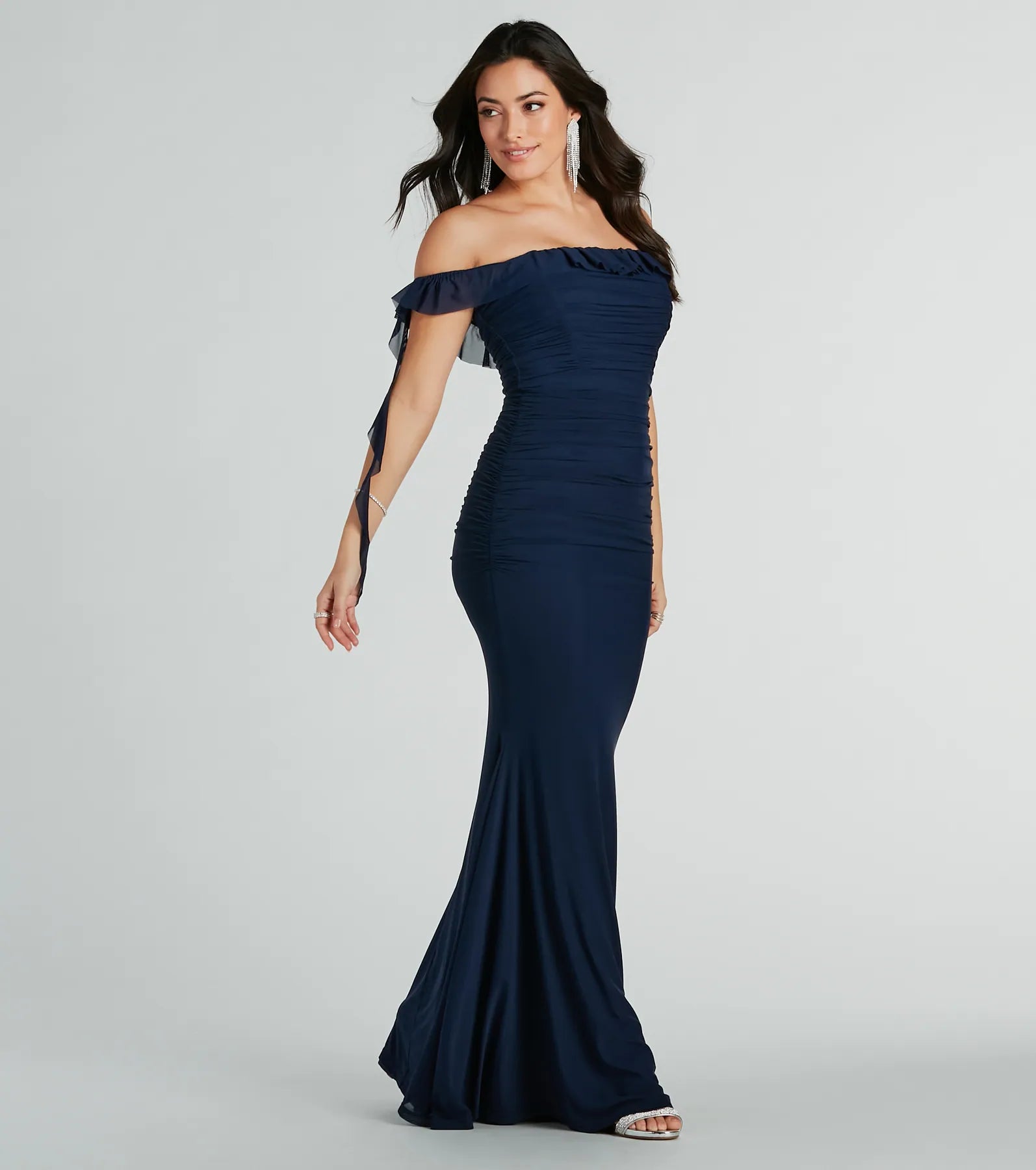 Deyna Formal Mesh Off-The-Shoulder Long Dress