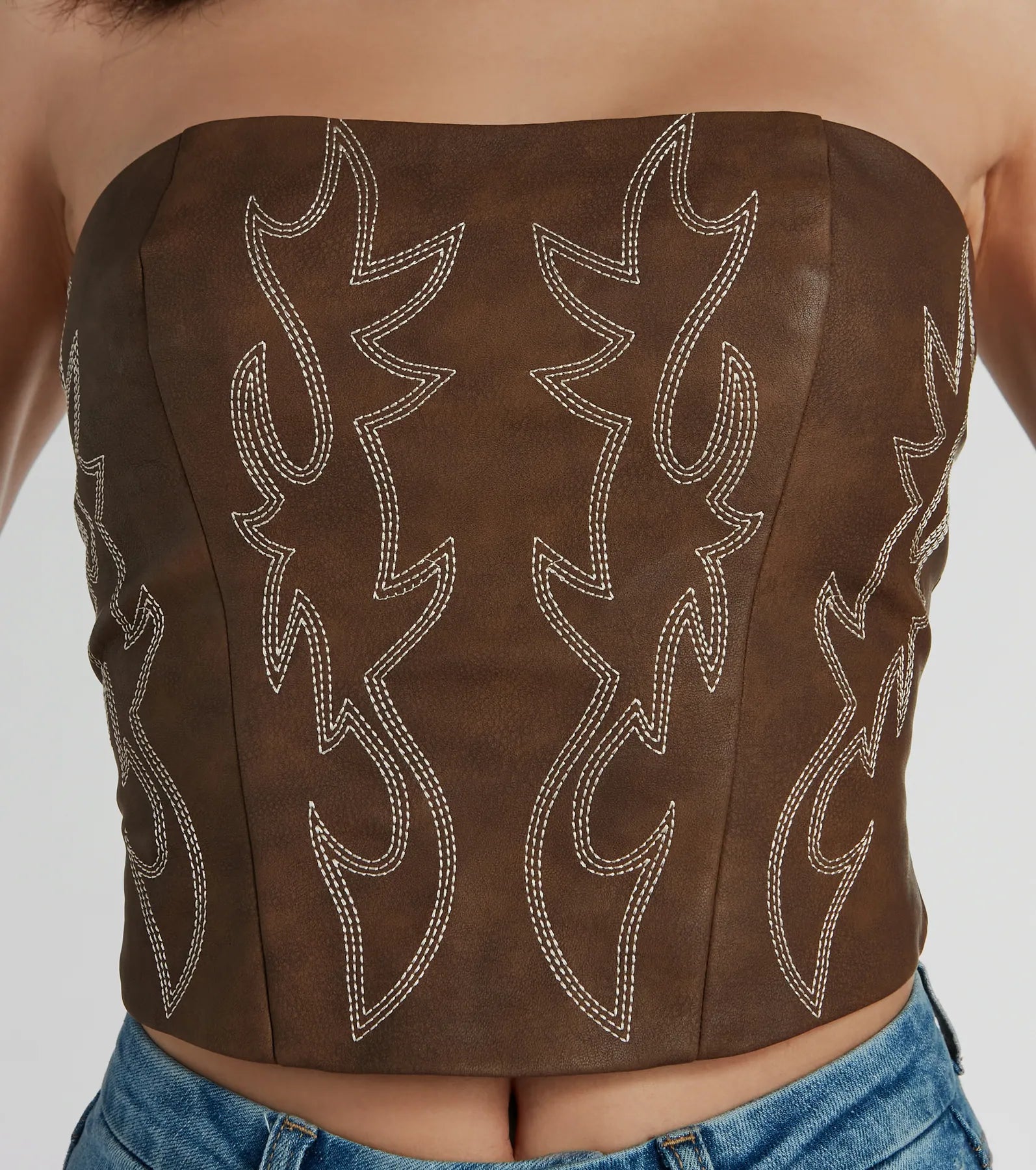 Cute Country Look Western Faux Leather Corset Top