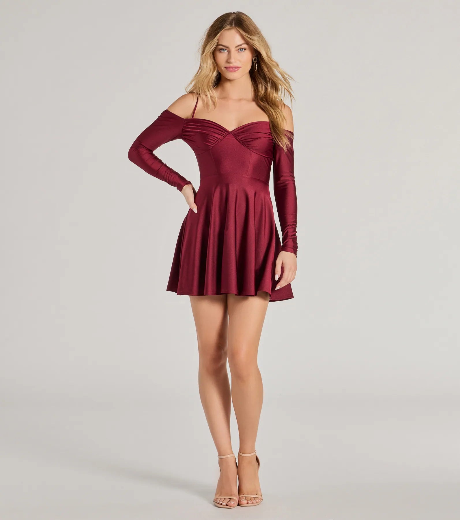 Sleek And Stylin' Knit Cold-Shoulder Skater Dress