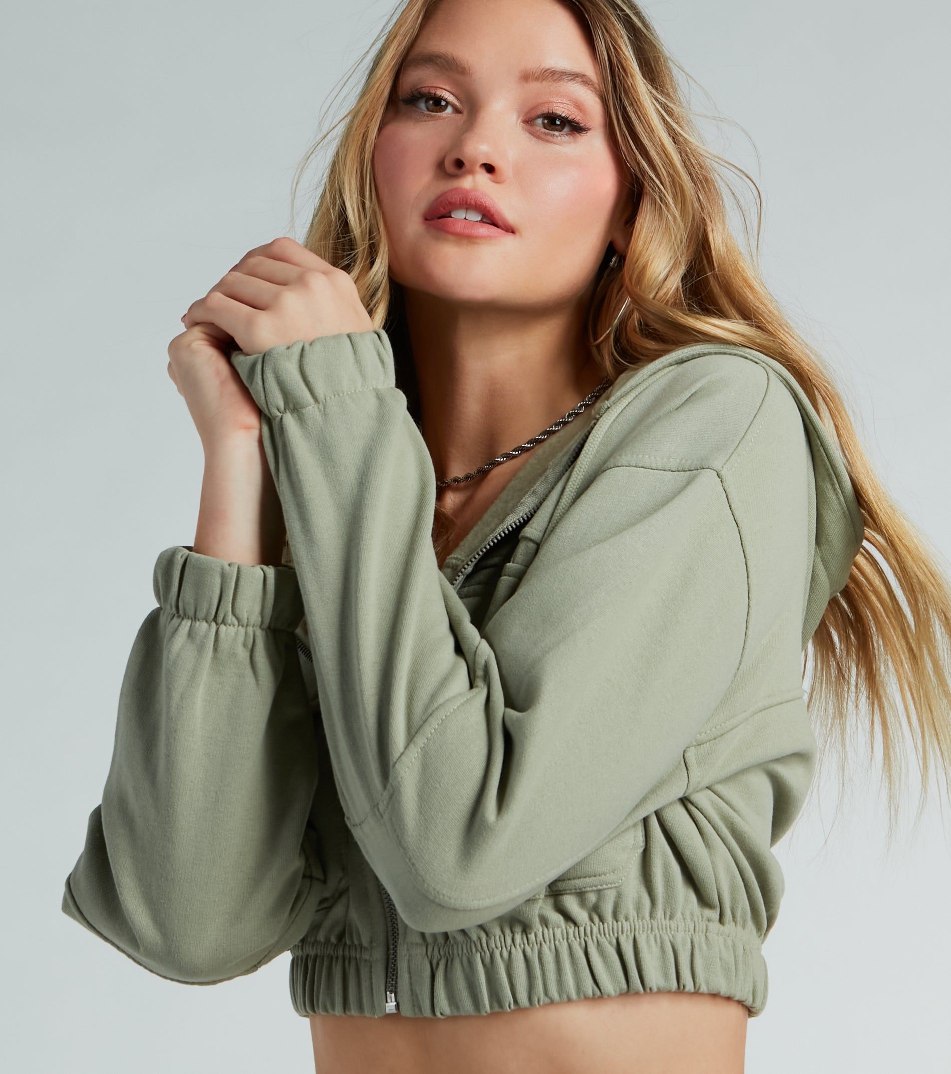 Relaxed Vibe Cargo Pocket Crop Fleece Hoodie