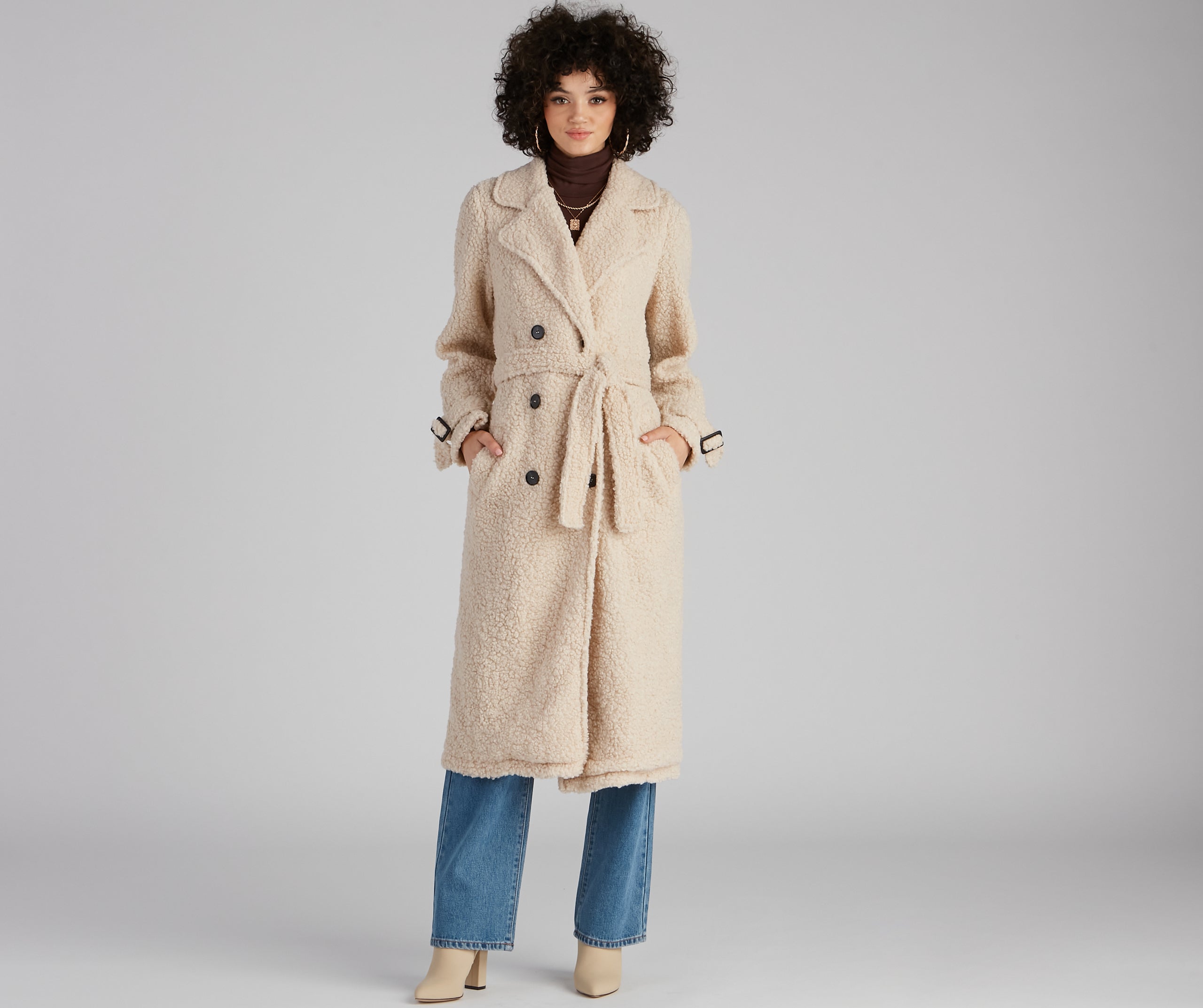 Locking Knit Down Sherpa Long Trench Coat