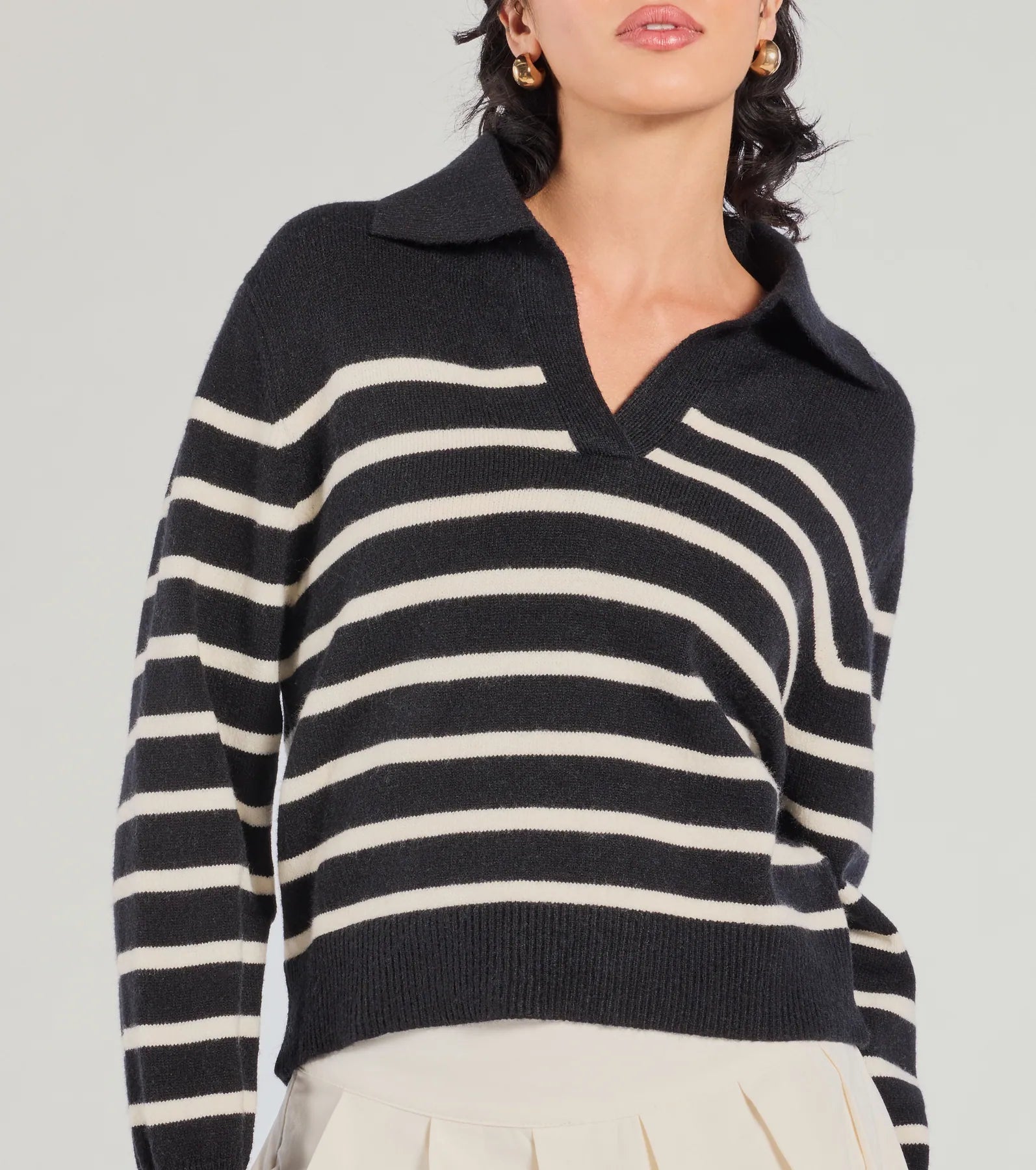 Stylish Stripes Collared Knit Sweater