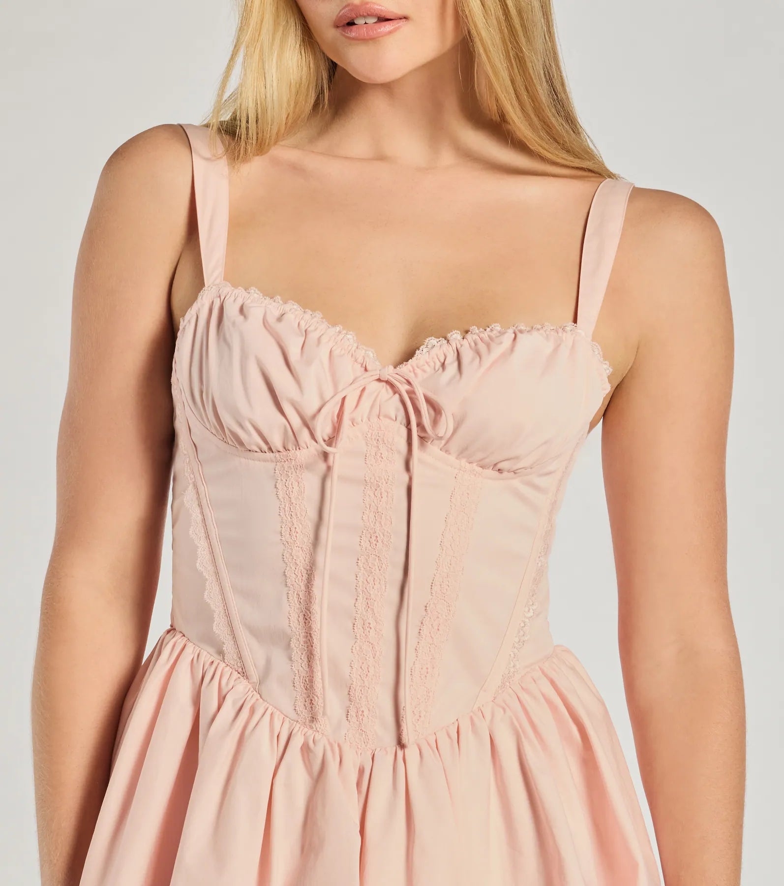 Adorably Mine Corset Lace Trim Skater Dress