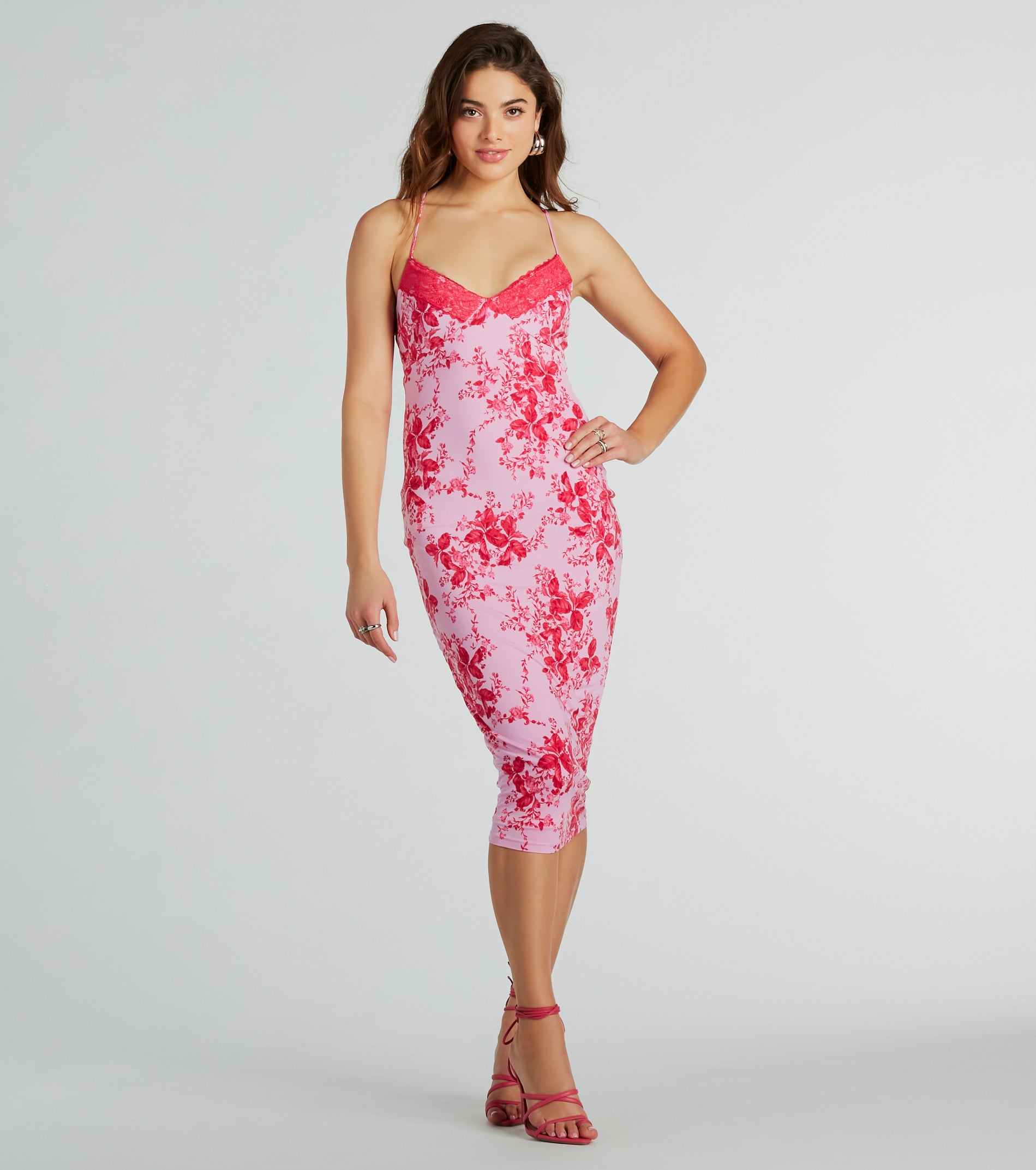 Make A Statement Lace Trim Floral Midi Dress