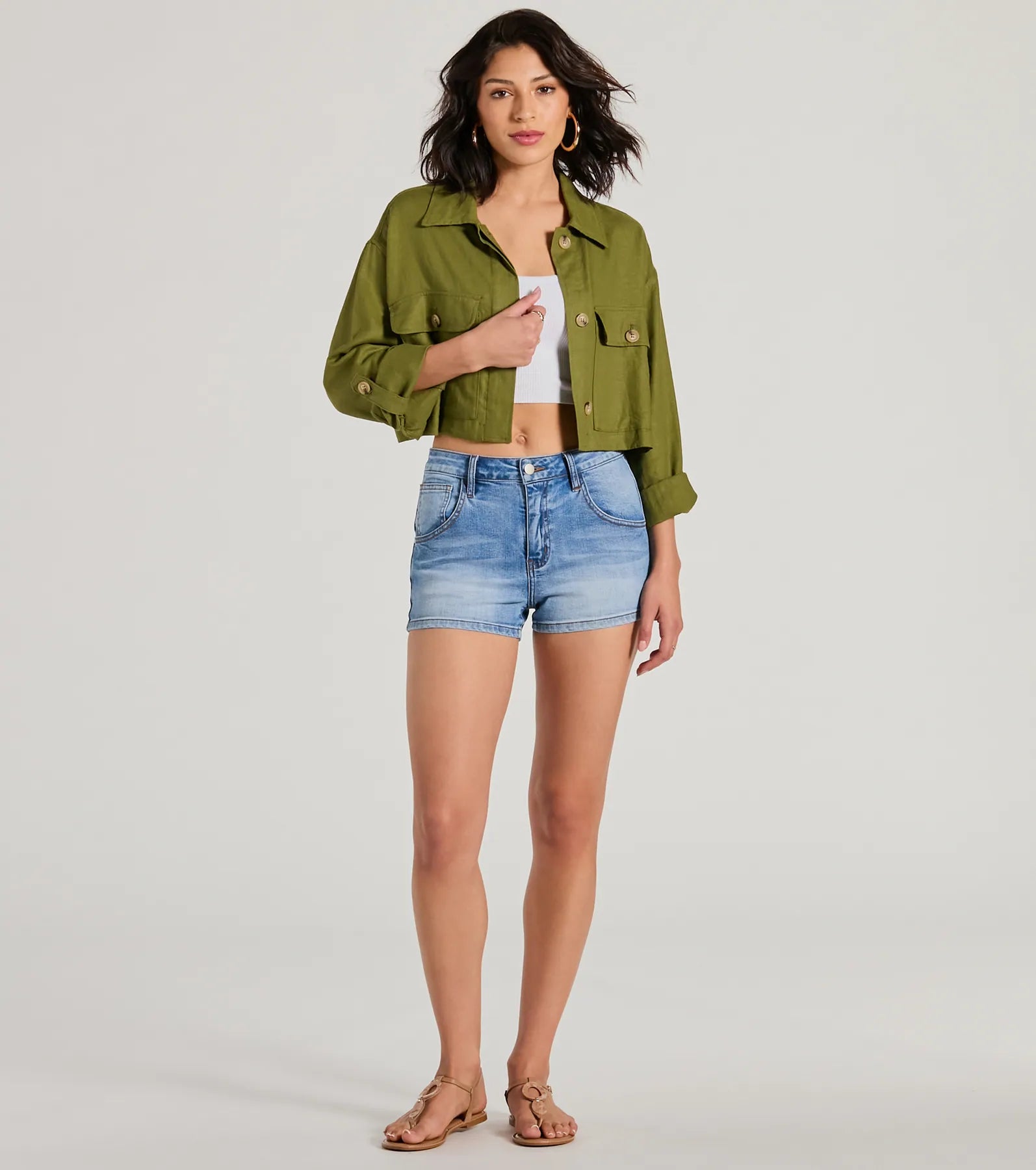 Effortless Personality Button Up Crop Linen Shacket