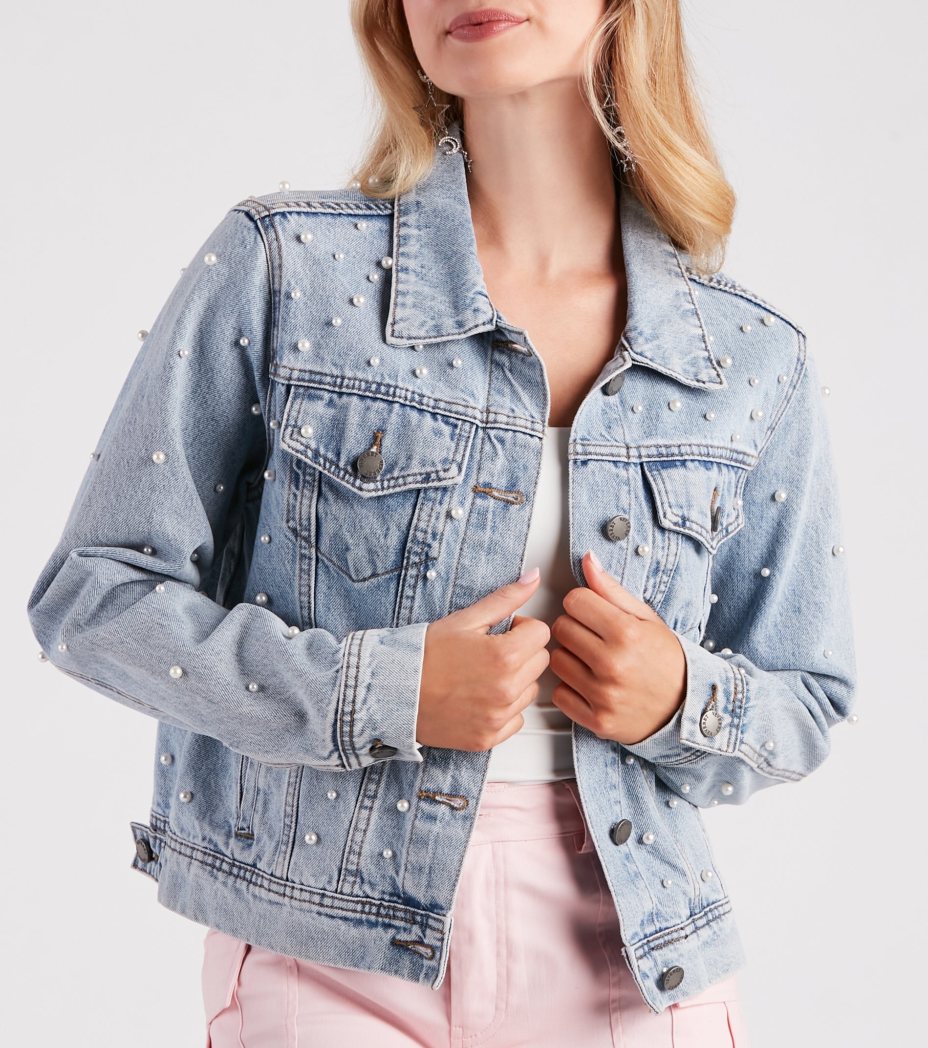 Perfectly Chic Pearl Denim Jacket