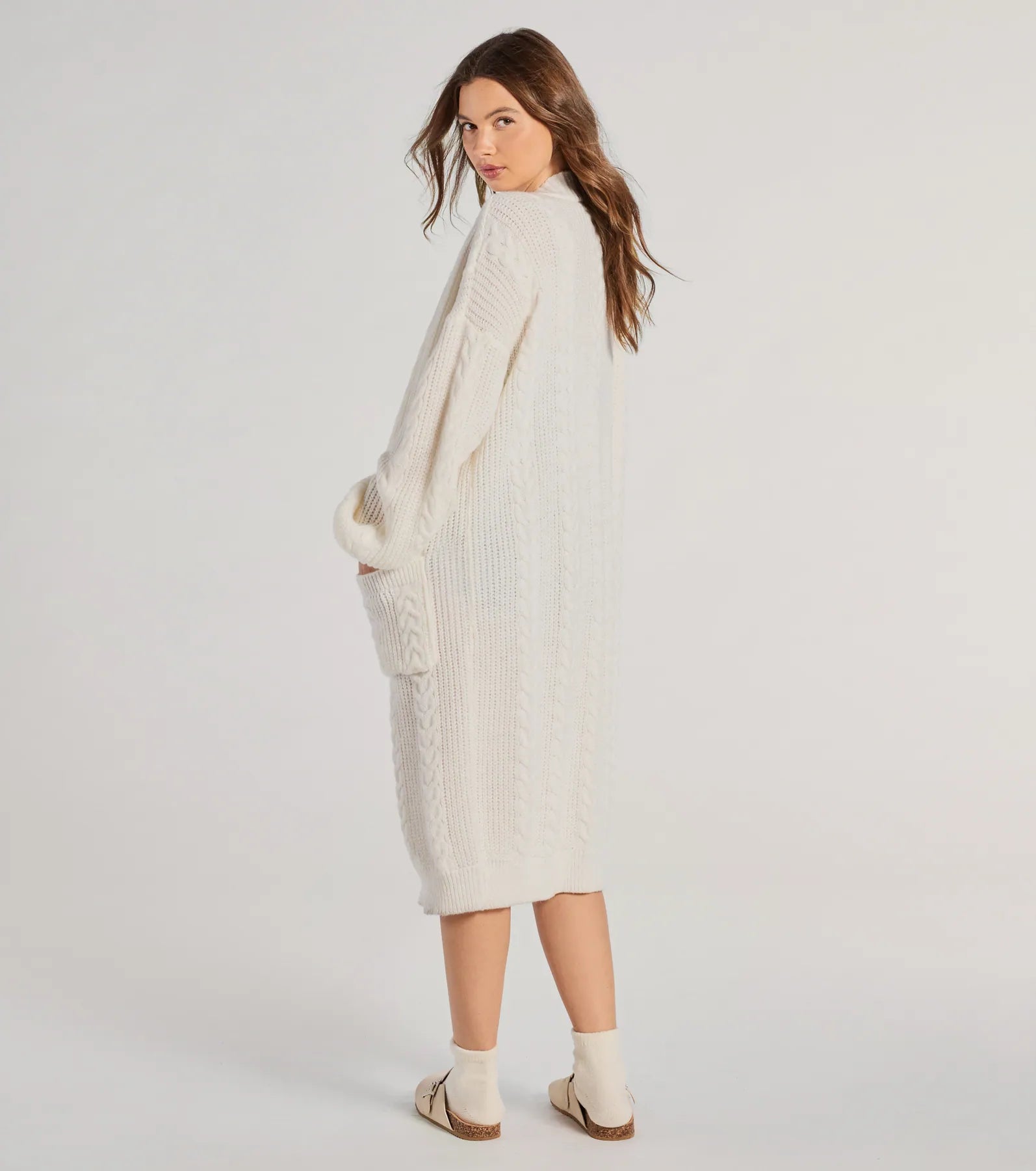 Layer On The Cute Cable Knit Duster Sweater