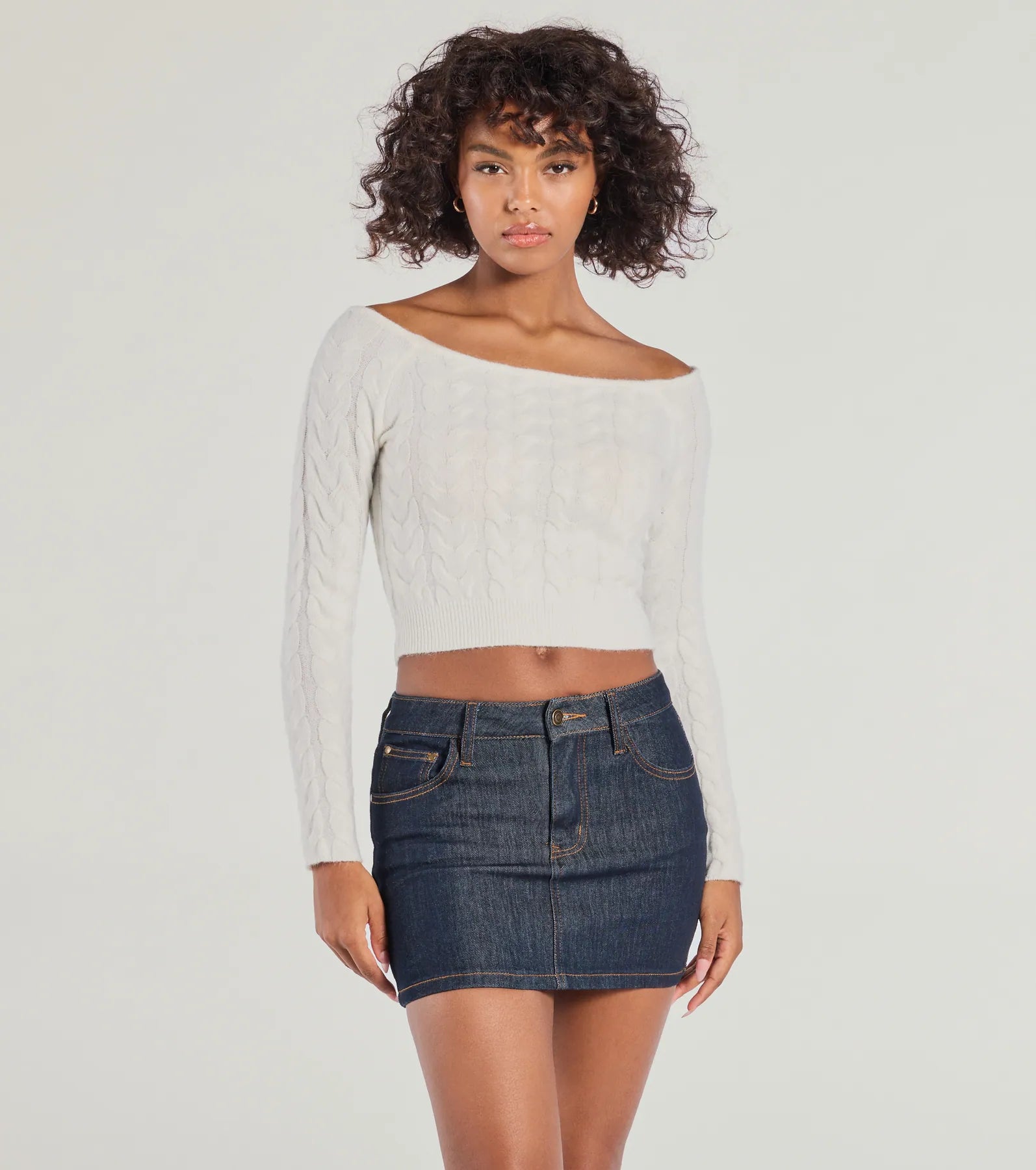 Cozy Cutie Off-The-Shoulder Cable Knit Top