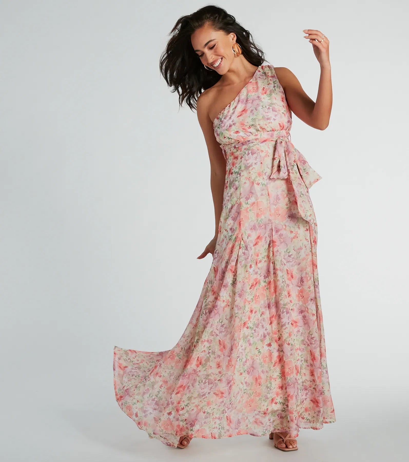 Floral Perfection One-Shoulder Chiffon Maxi Dress