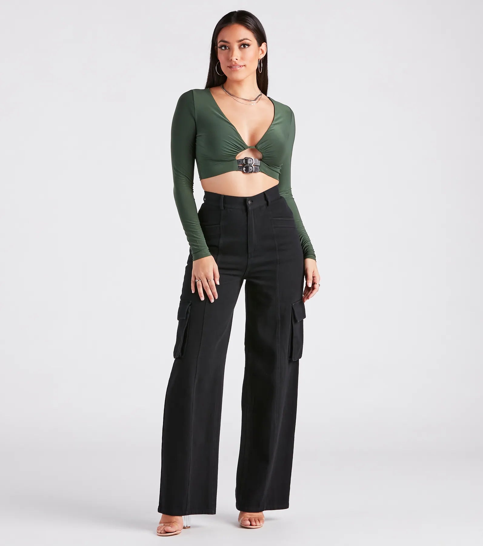 A Girl's Best Friend Belt Trim Crop Top