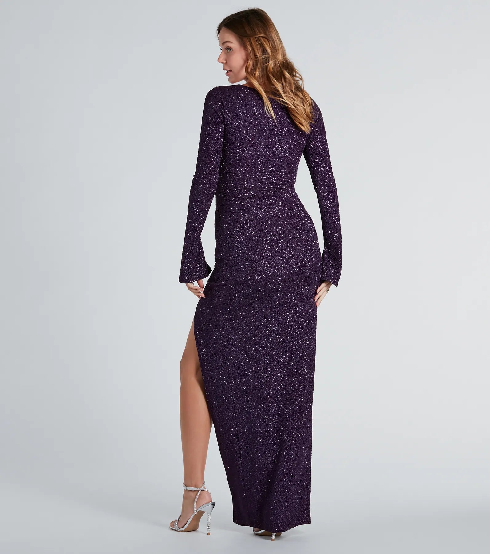 Jess Formal Glitter Long Sleeve Slit Dress