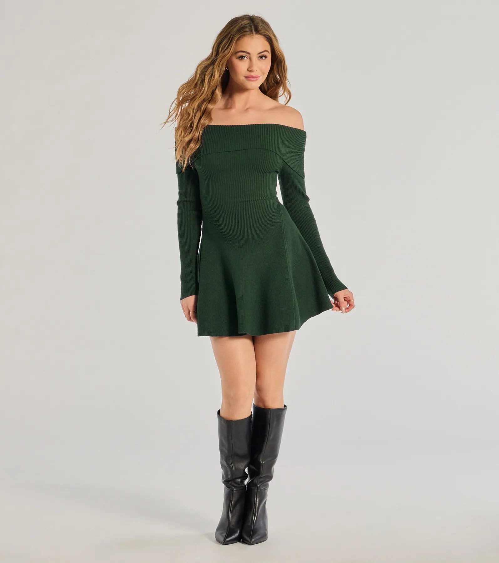 Chic Staple Ribbed Knit Skater Dress