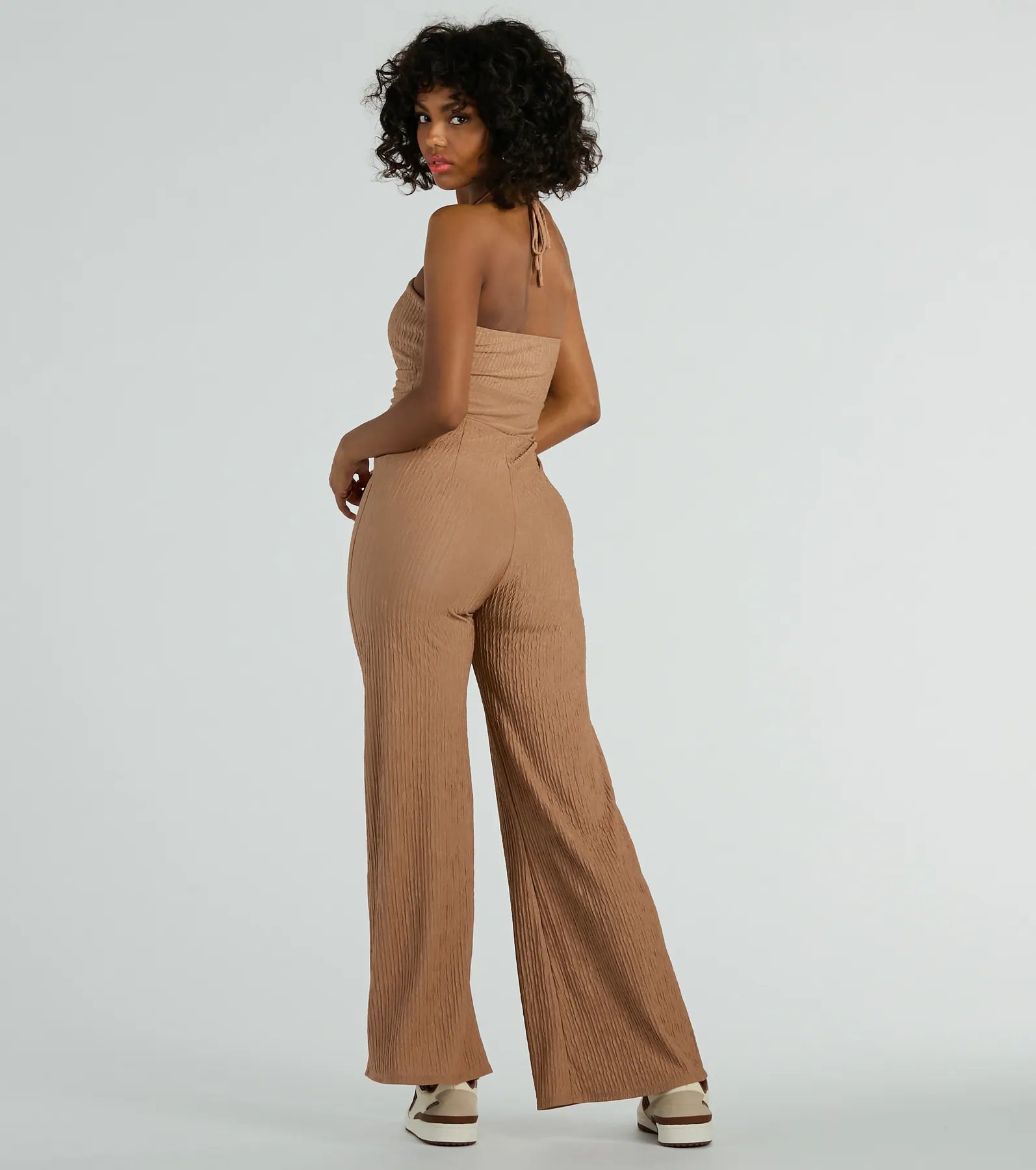 Sunny Energy Halter Cut Out Wide Leg Jumpsuit