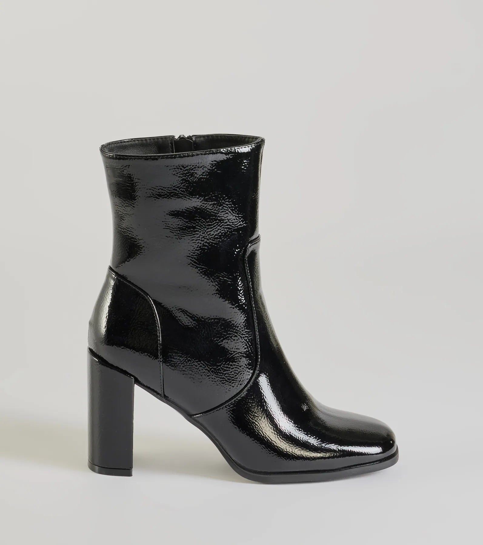 Bold Baddie Faux Patent Leather Ankle Booties