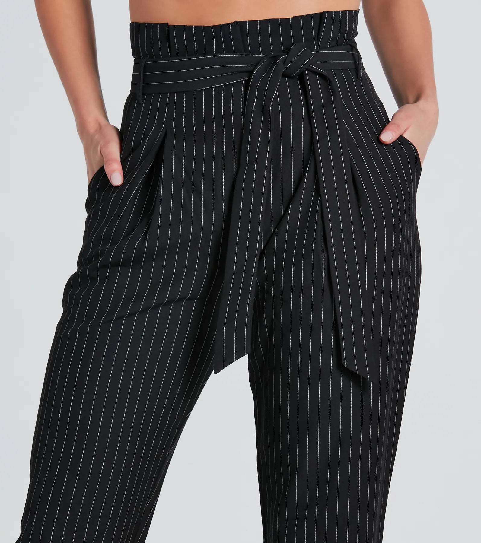 Chic 'Fit Pinstripe Paperbag Dress Pants