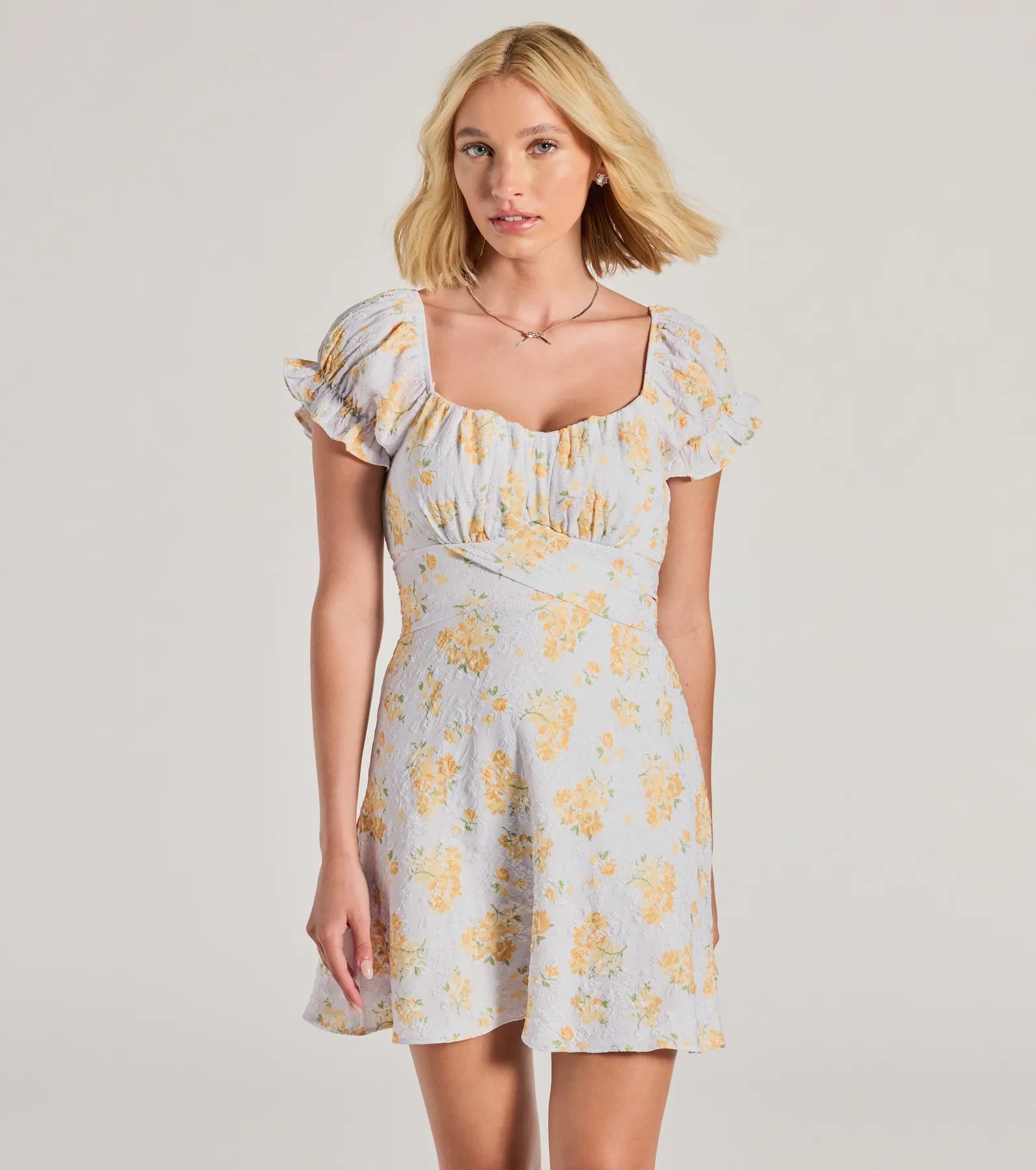 Sure To Adore Puff Sleeve A-Line Short Floral Dress