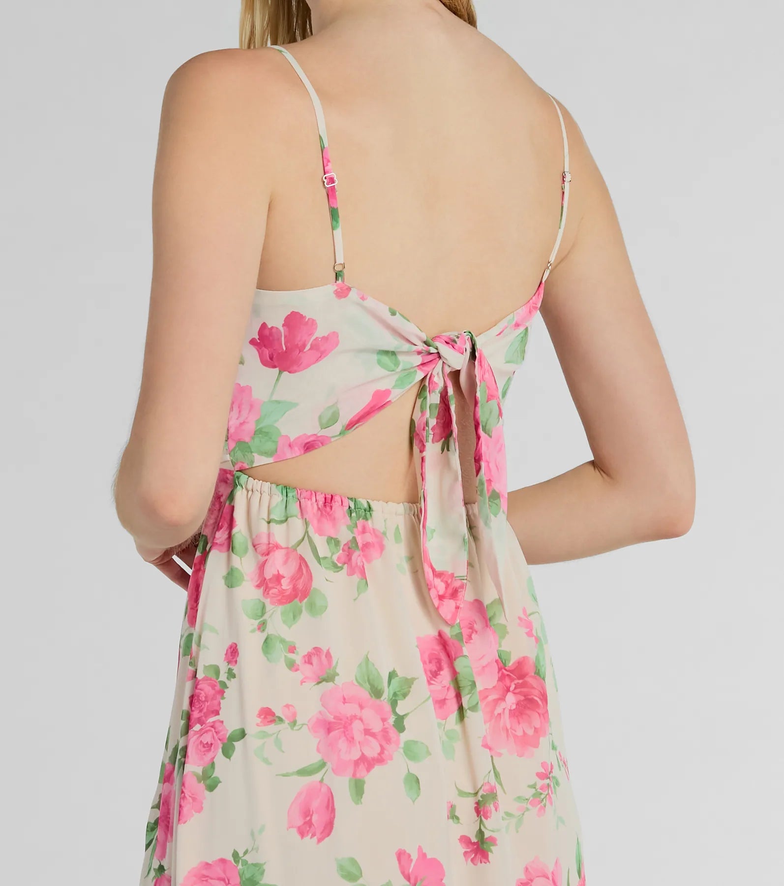 Garden Of Romance Tie Back Rose Floral A-Line Dress