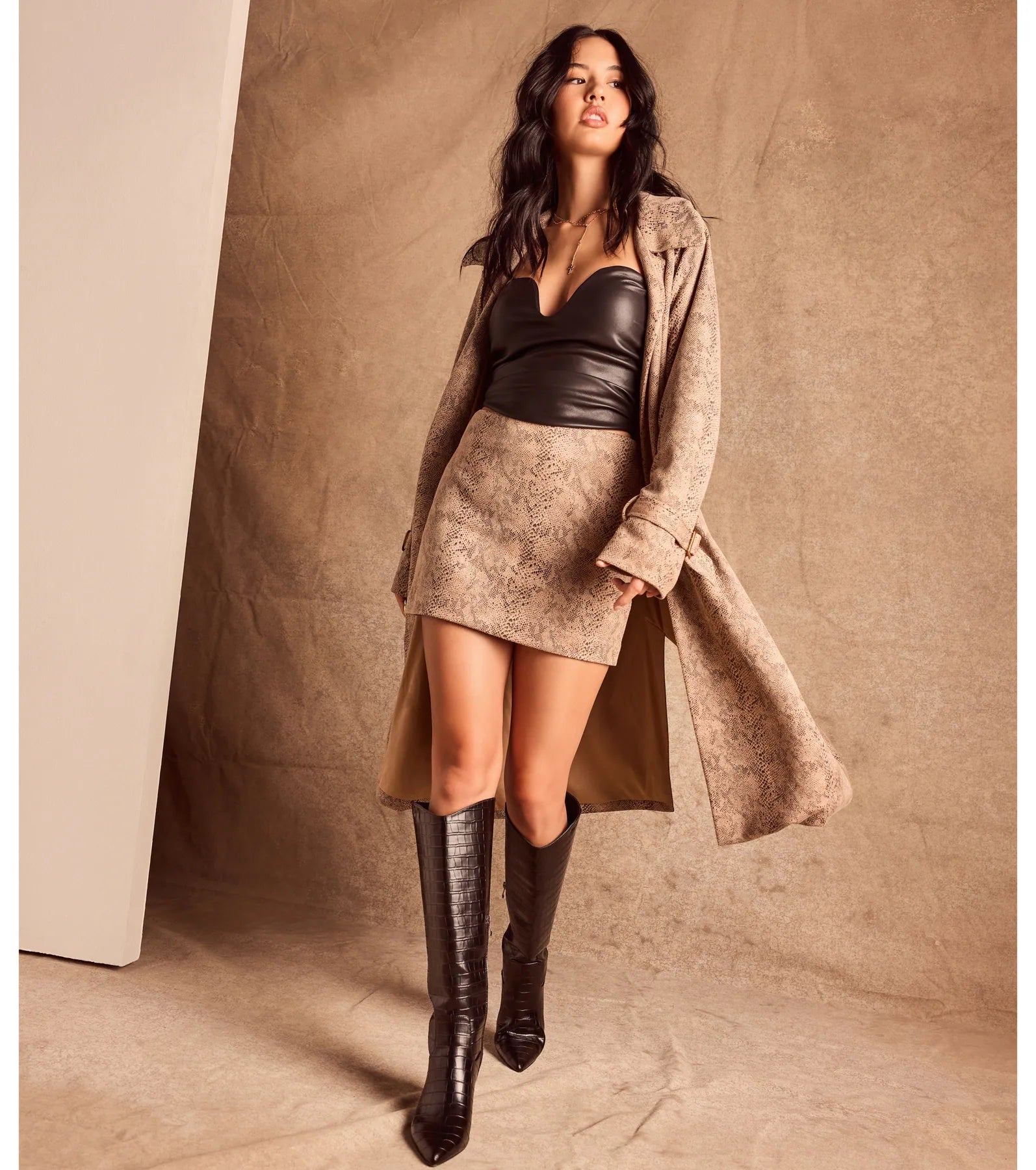 Bold Statement Faux Leather Croc-Embossed Under the Knee Boots