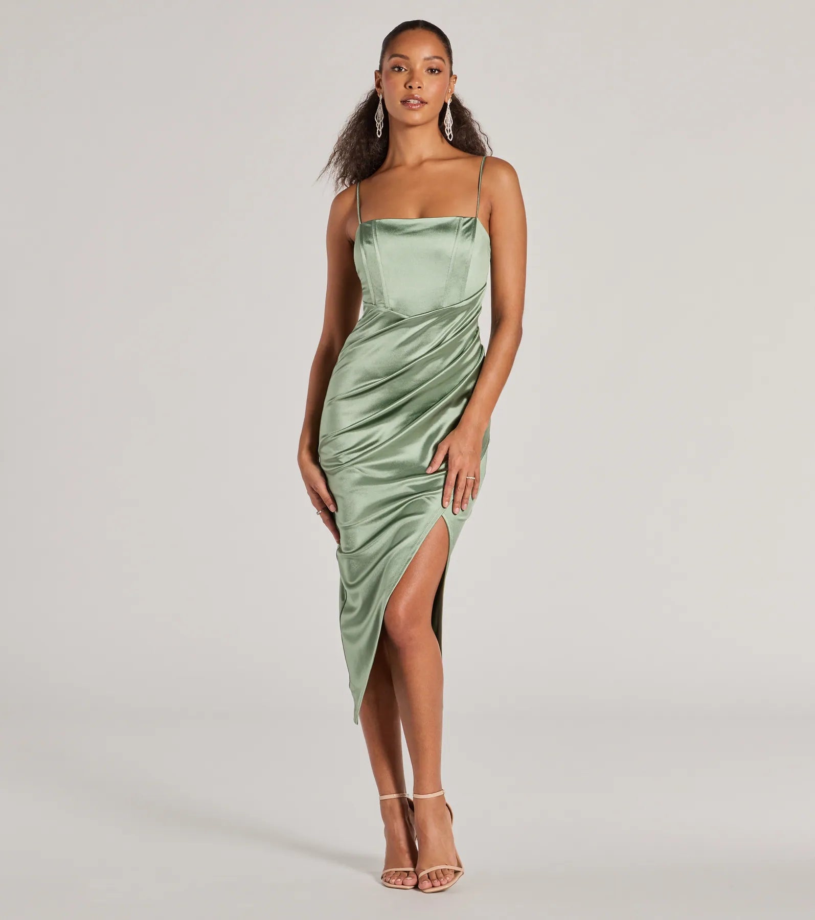 Harriet Formal Satin Corset Midi Dress