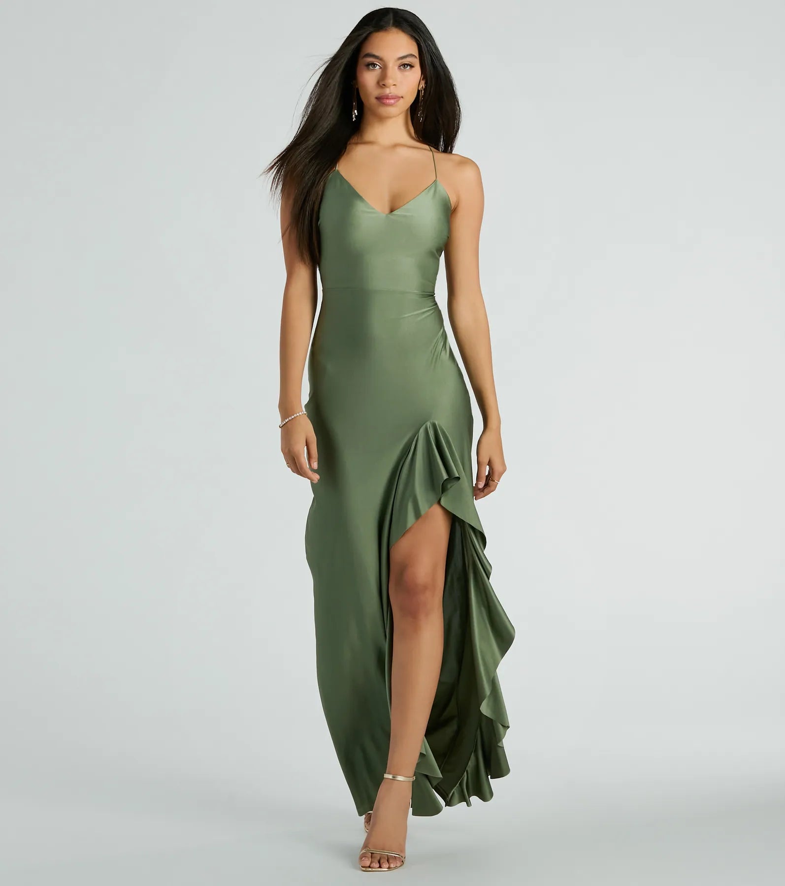 Lainey Ruffled High Slit Long Formal Dress