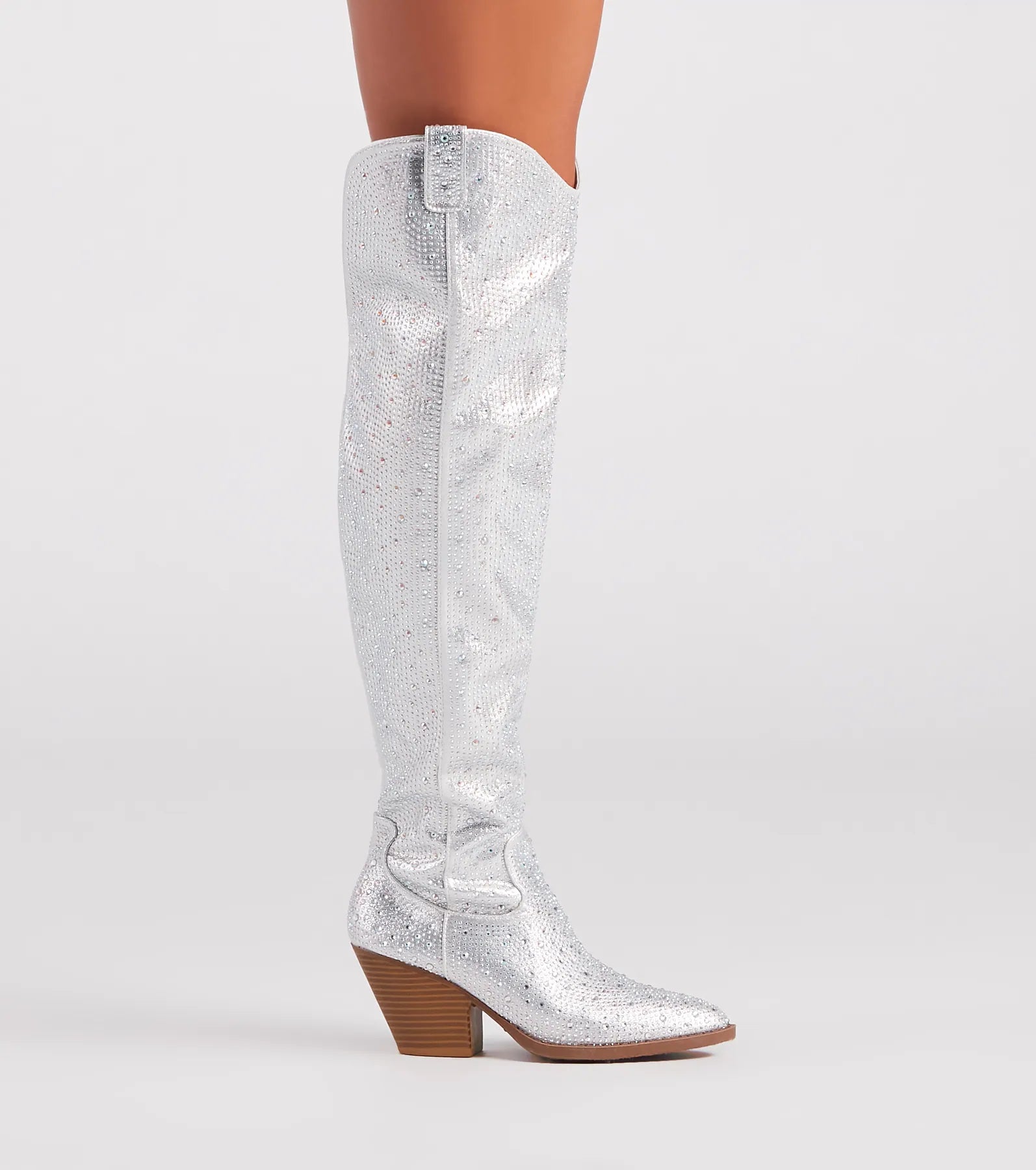 Fearlessly-Chic Rhinestone Thigh-High Cowboy Boots