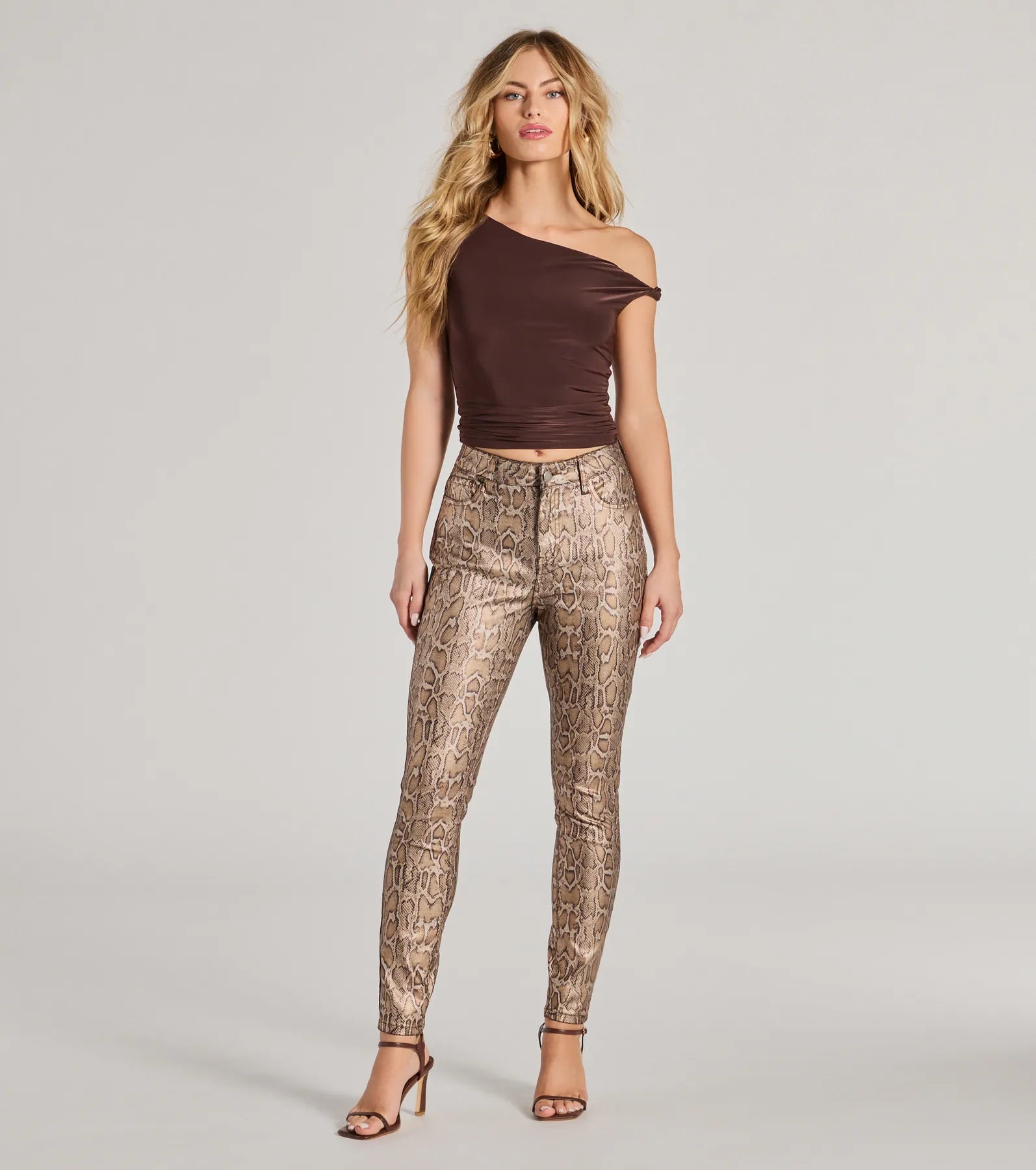 Major Trend Snake Print Faux Leather Skinny Pants