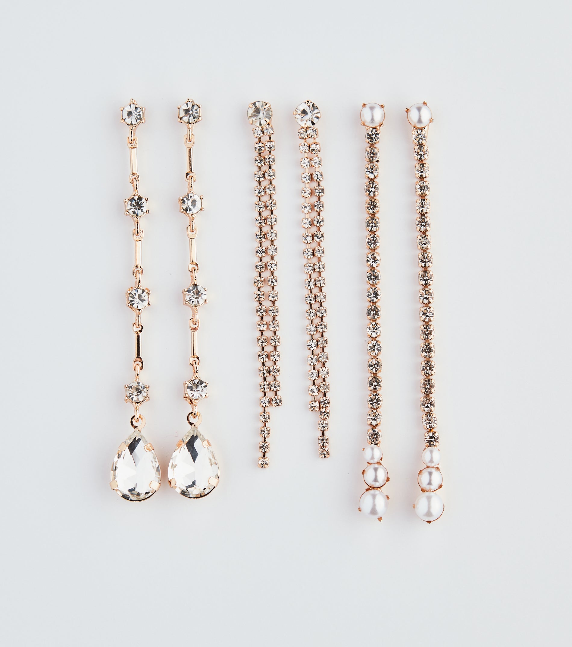 Trendy Glamour Rhinestone and Pearl Earring Set