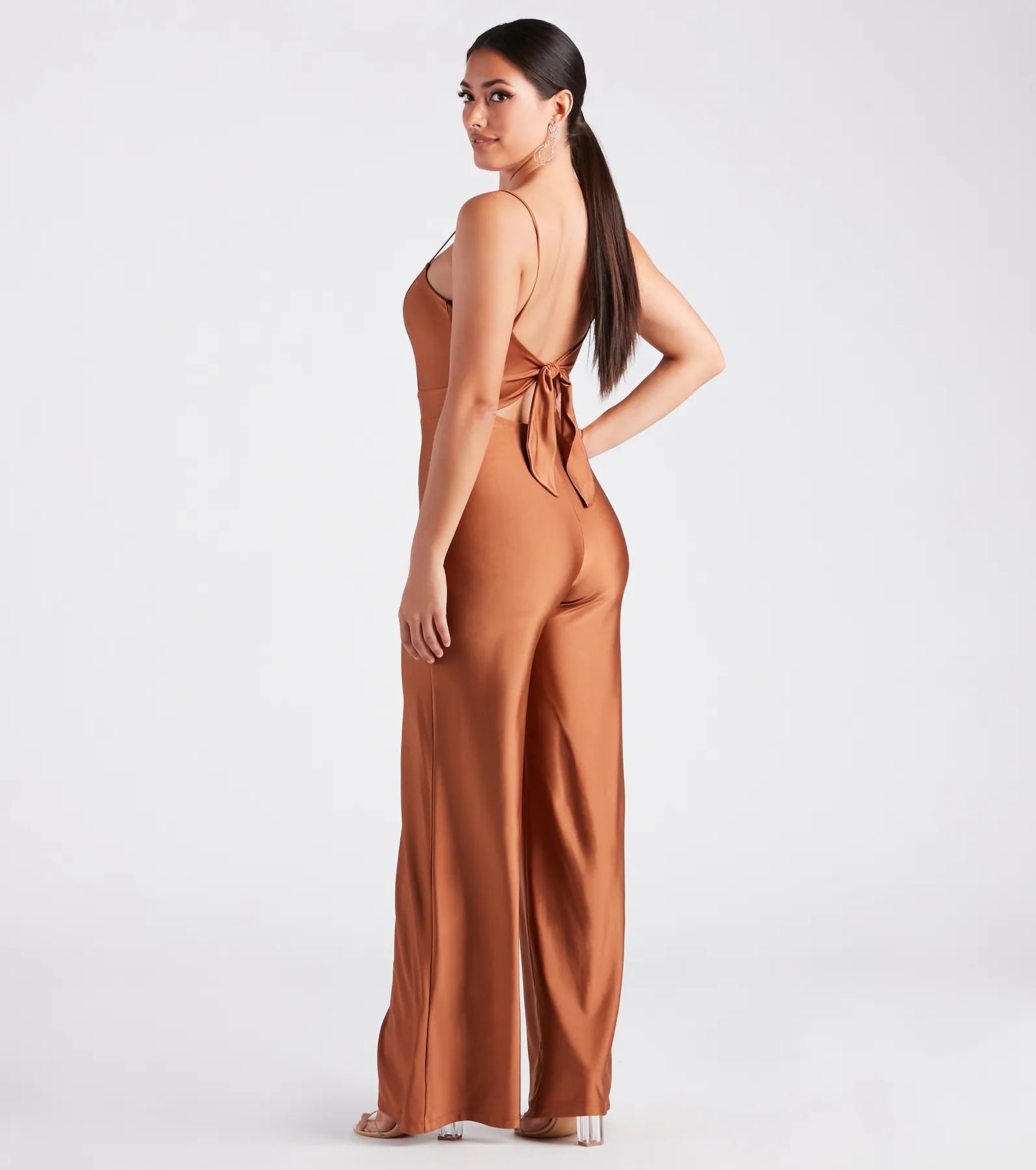 Stylish Sheen Sleeveless Wide-Leg Jumpsuit