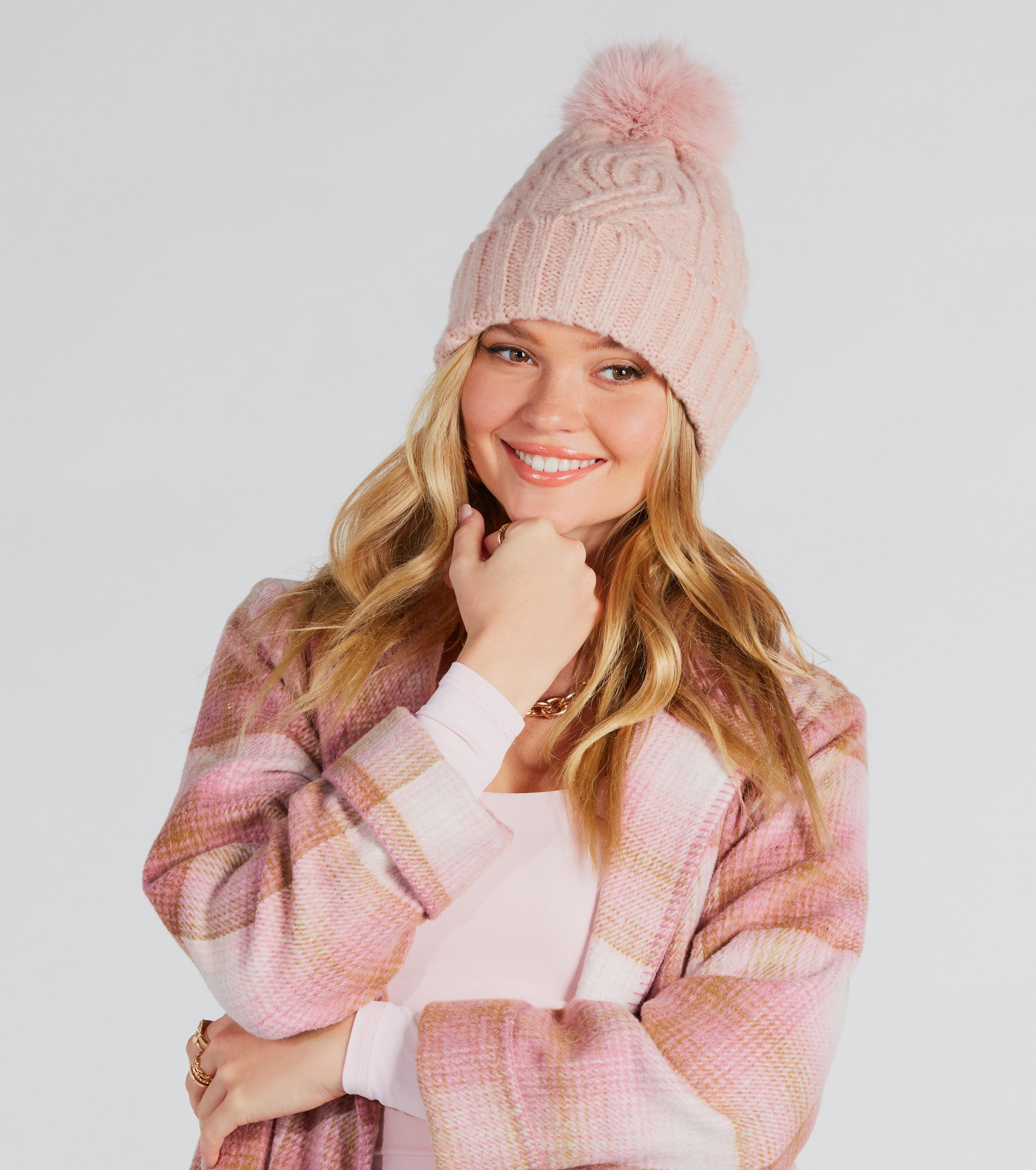 Adorably Mine Cable Knit Pom Beanie