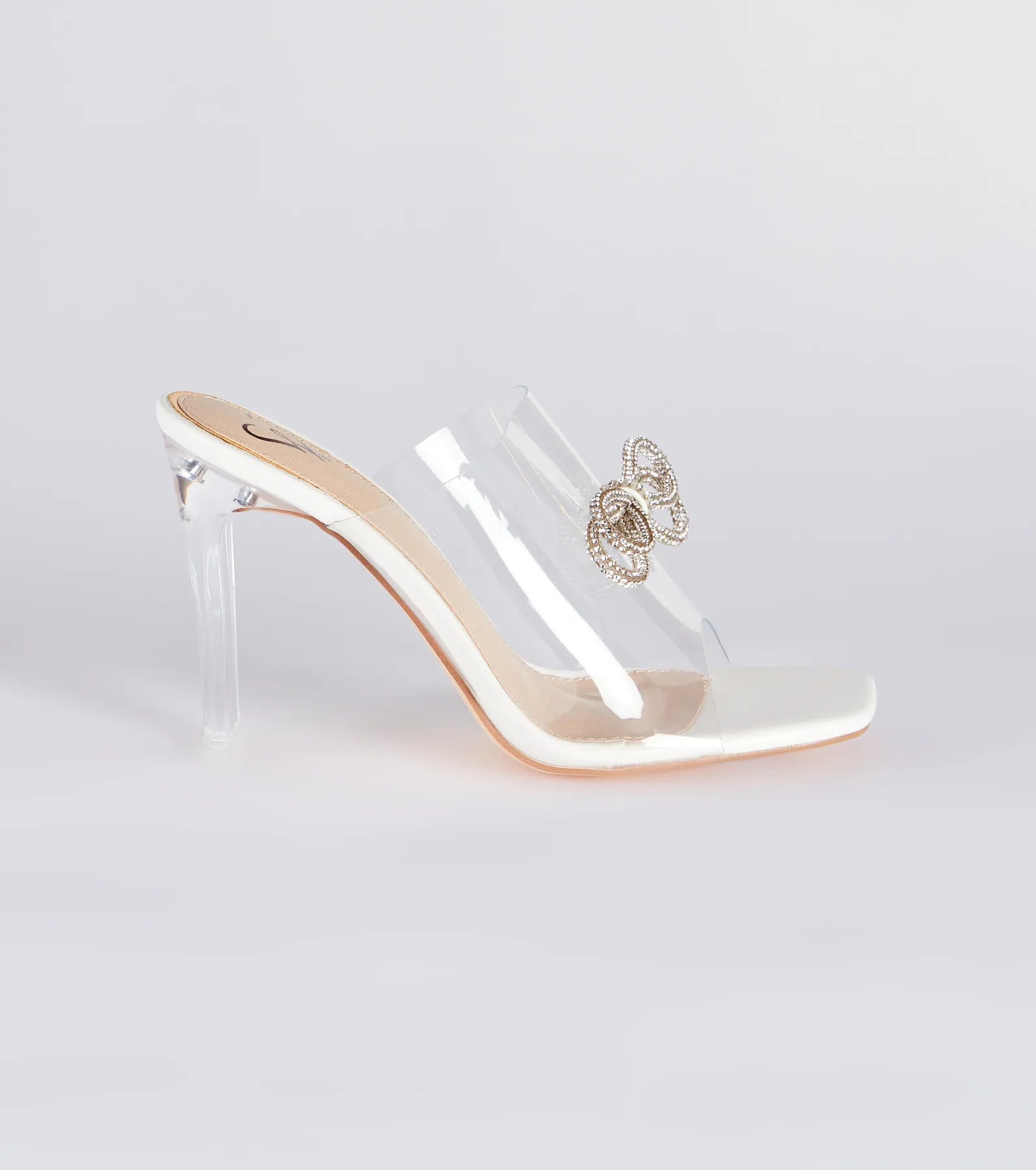 Clearly The Vibe Rhinestone Bow Lucite Mules