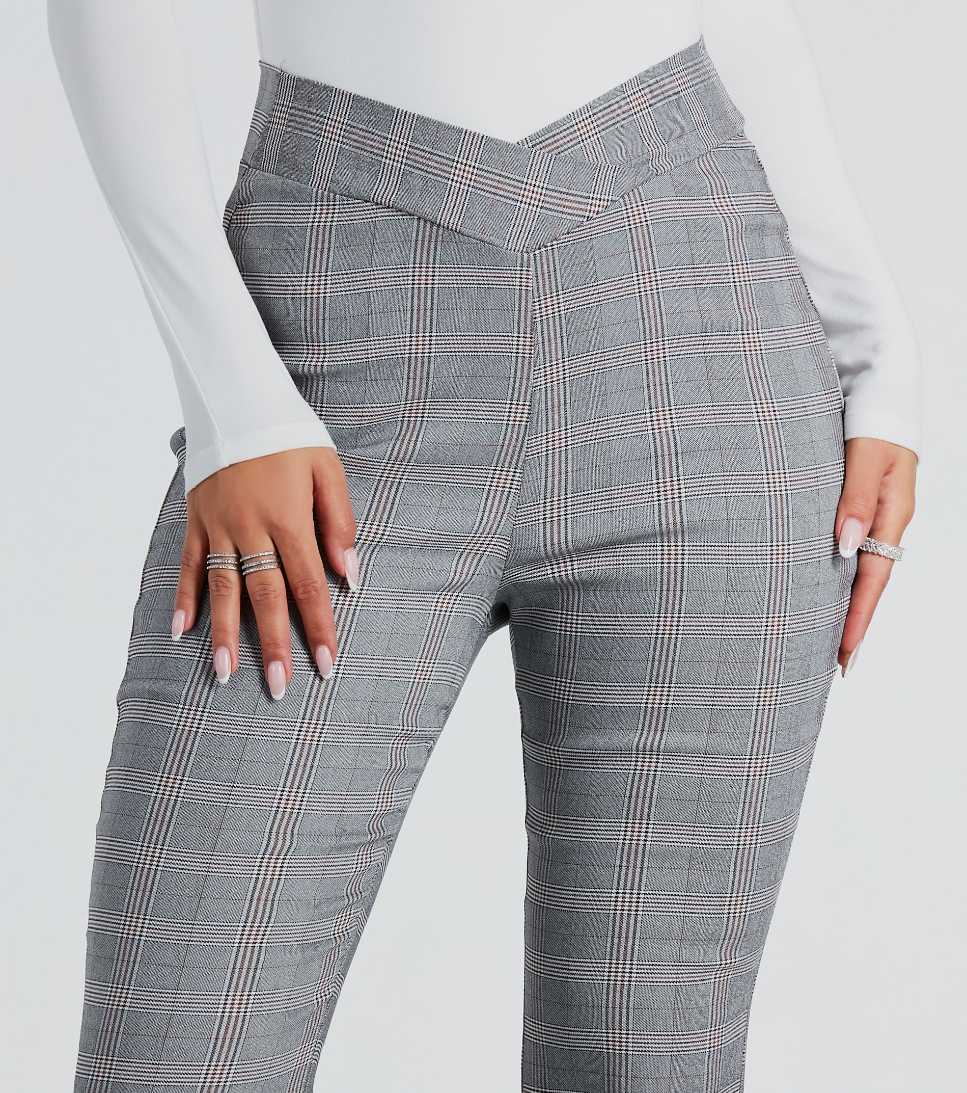 Plaid Mood V-Waist Flare Pants