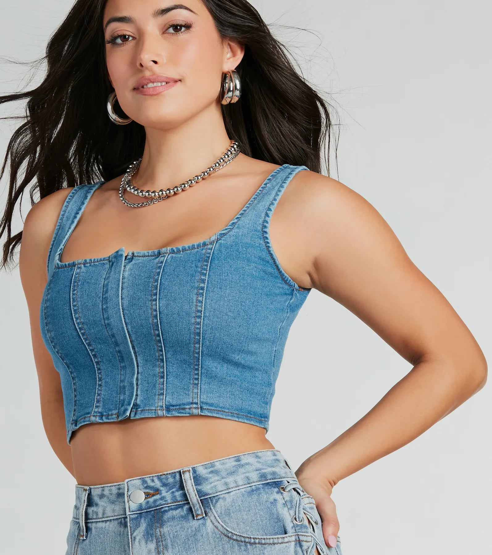 Got The Blues Sleeveless Denim Corset Top