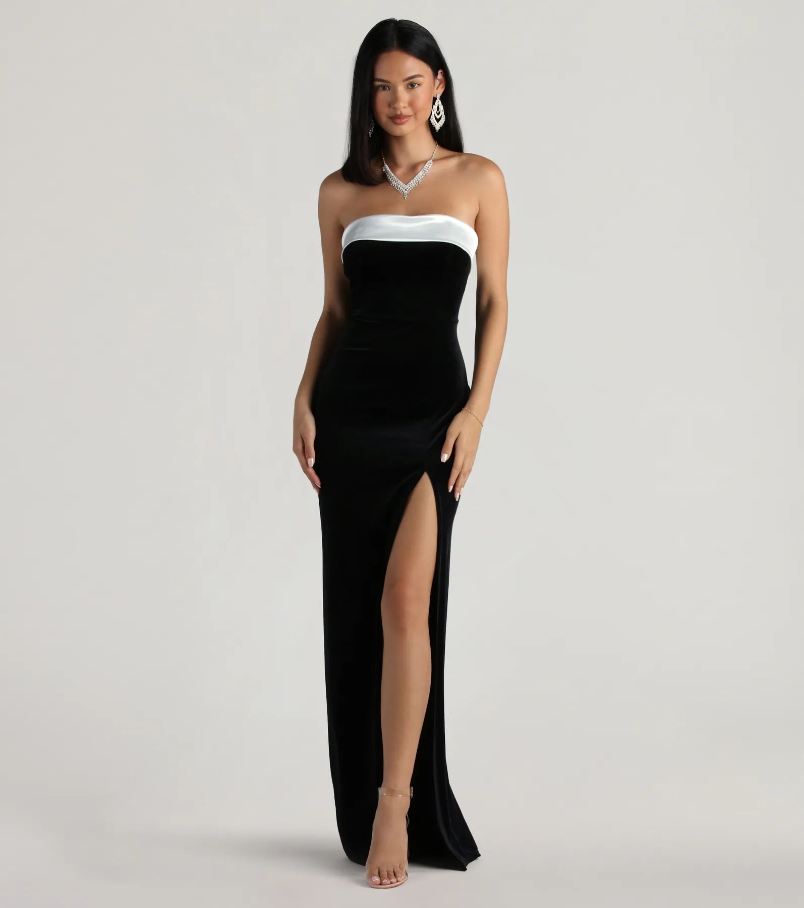 Marilyn Formal Velvet Strapless Satin Long Dress