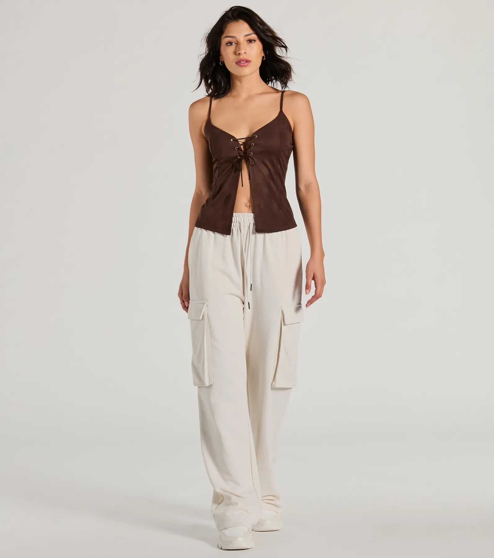 Treasured Trend Lace-Up Slit Crop Tank Top