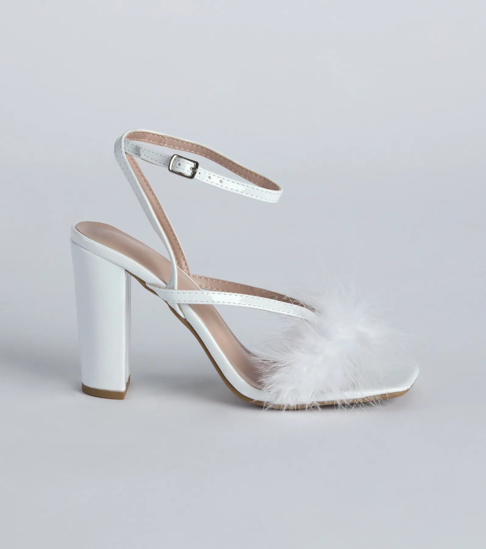 Fabulous Strut Marabou Strappy Block Heels