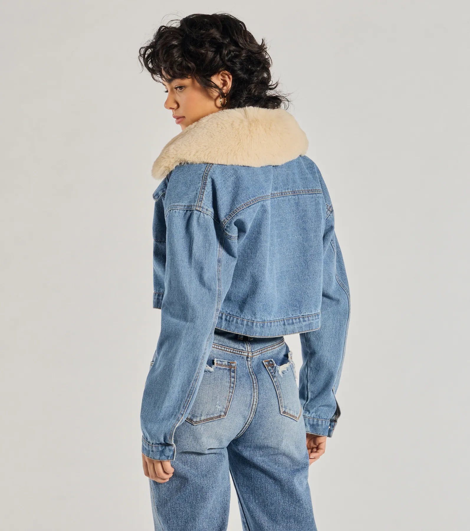 Casual Trendsetter Faux Fur Denim Trucker Jacket