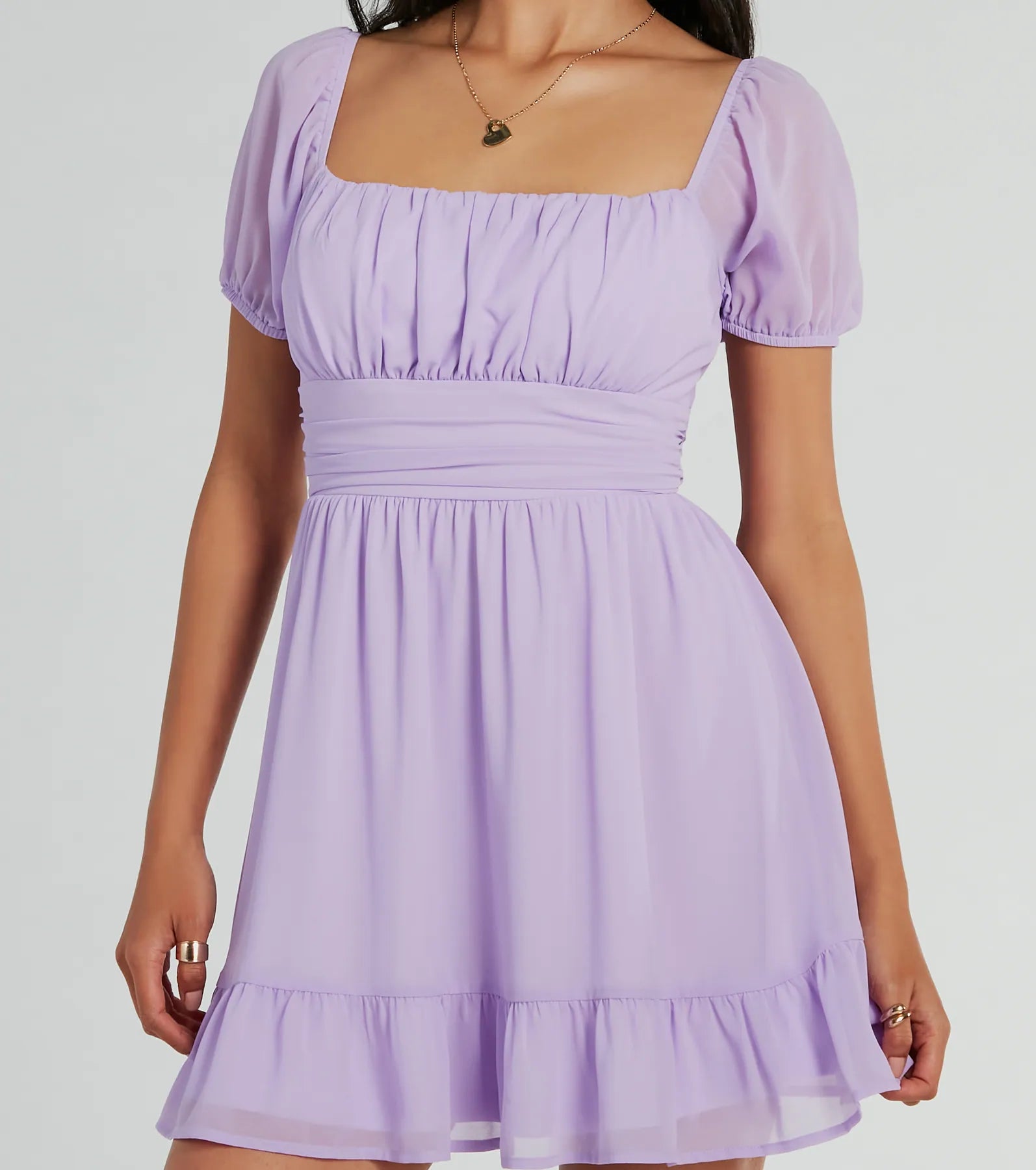 Charming Style Puff Sleeve Chiffon Skater Dress