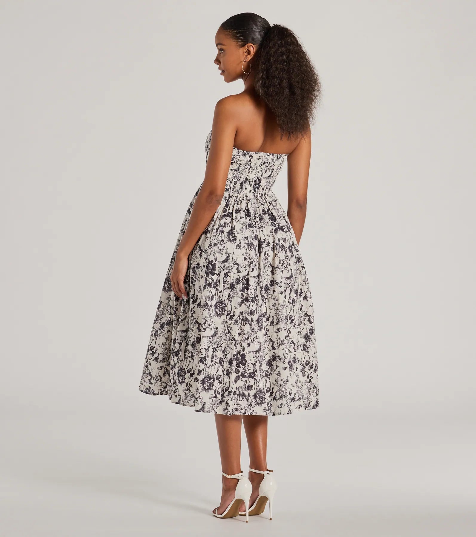 Into The Floral Forest Strapless A-Line Midi Dress