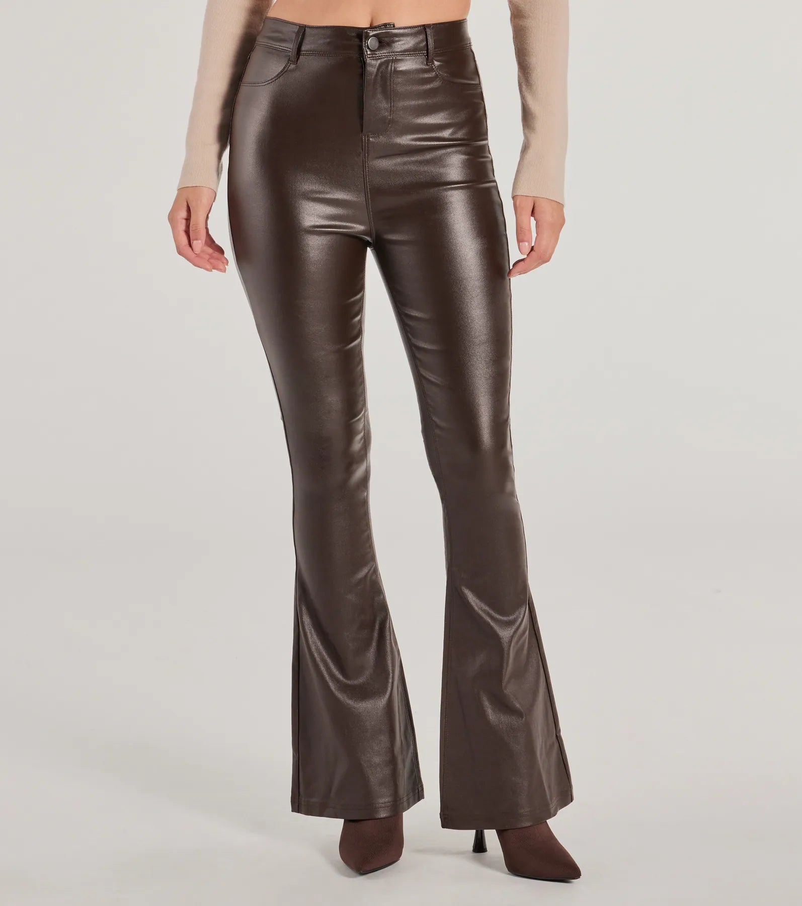 Trendsetter Alert Coated Faux Leather Flared Pants