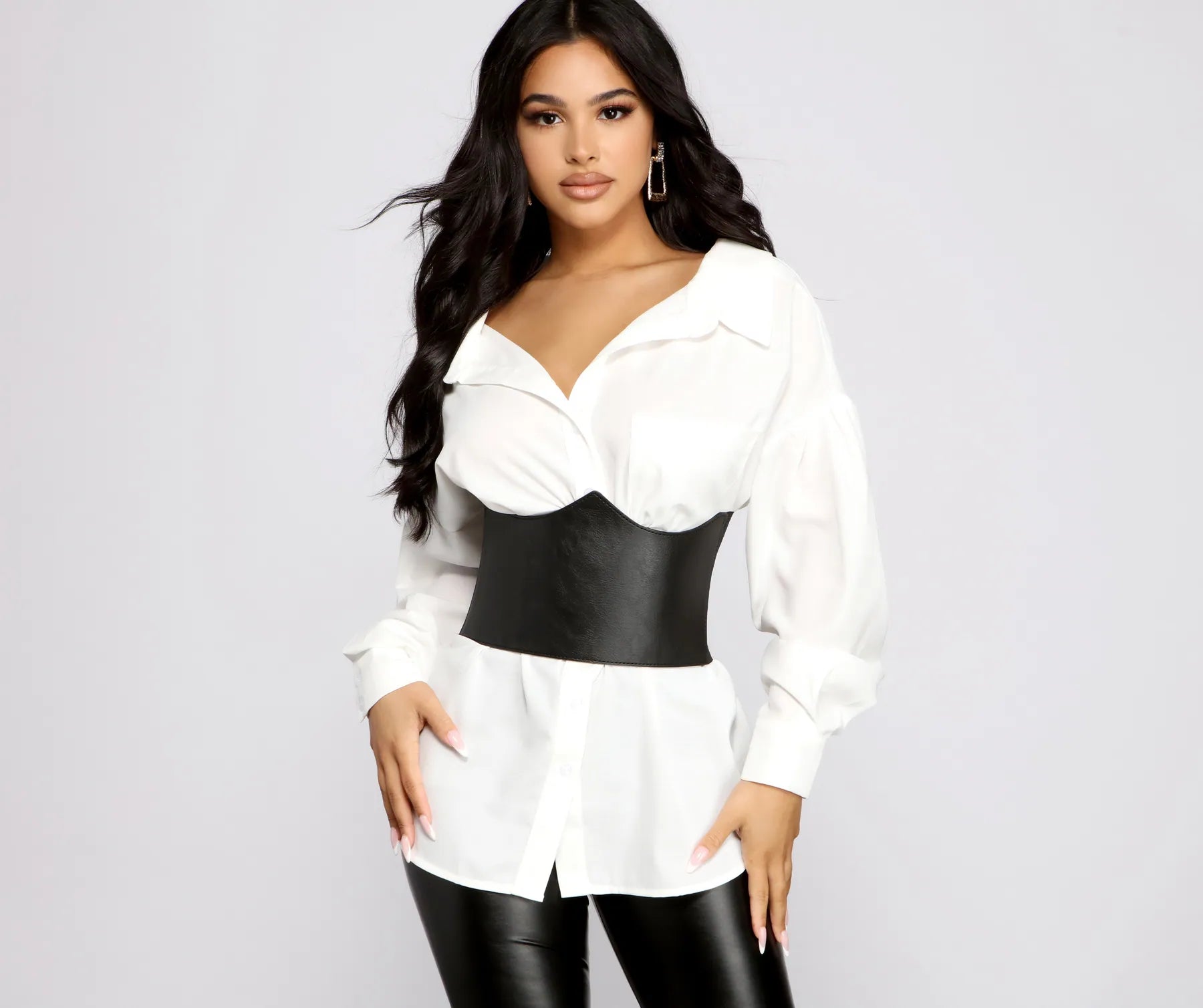 Sleek Faux Leather Corset Belt