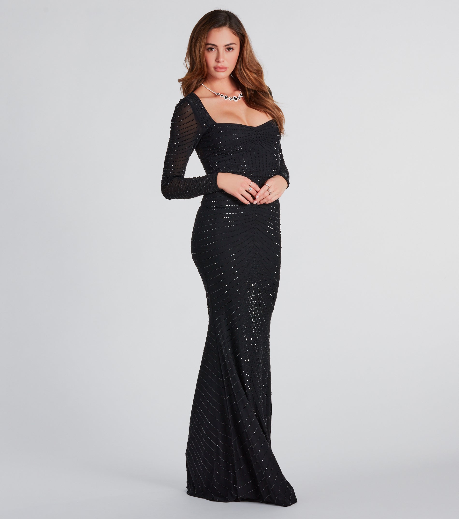 Janette Formal Rhinestone Mesh Mermaid Dress