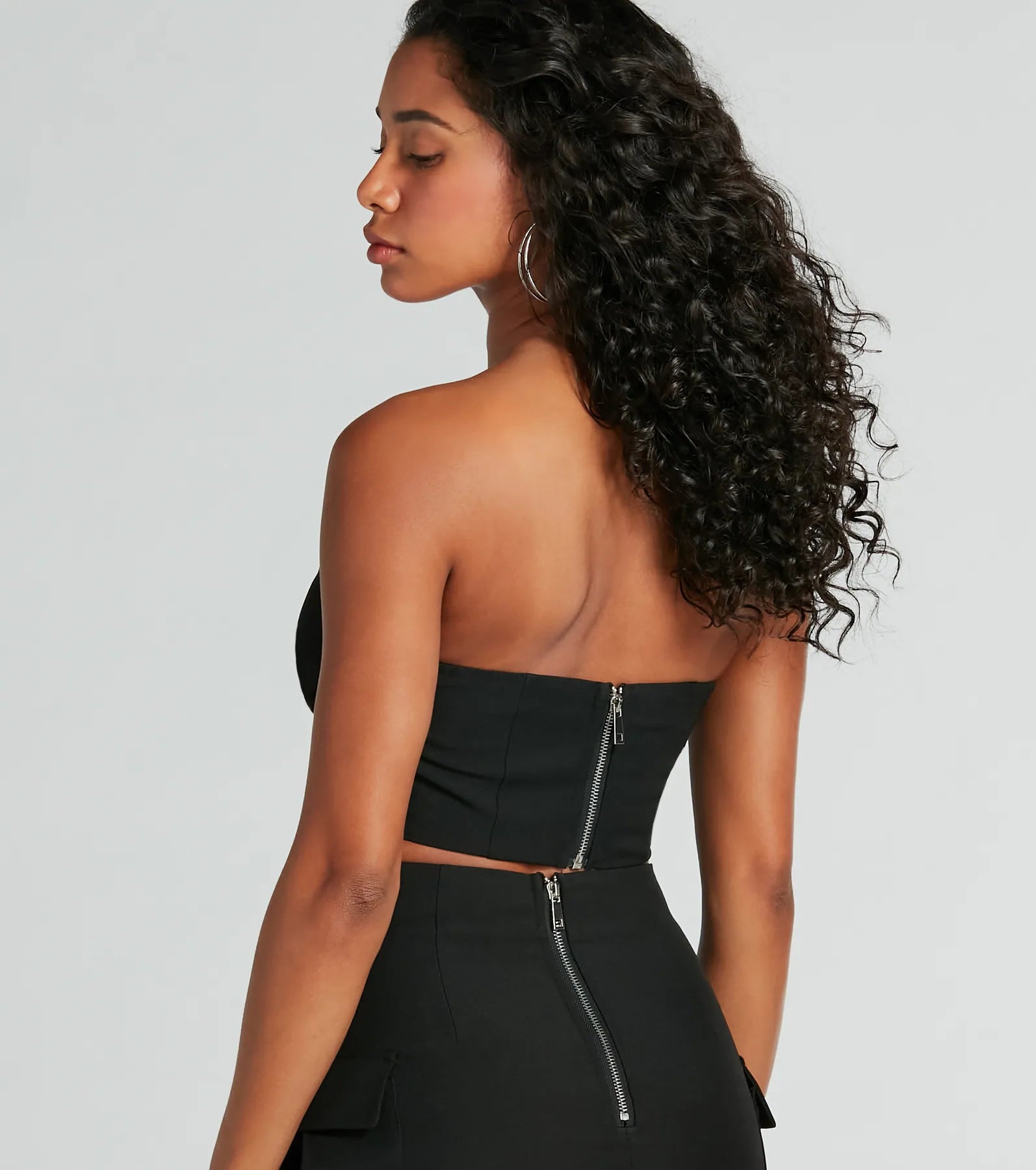 Major Baddie Strapless Cutout Woven Crop Top