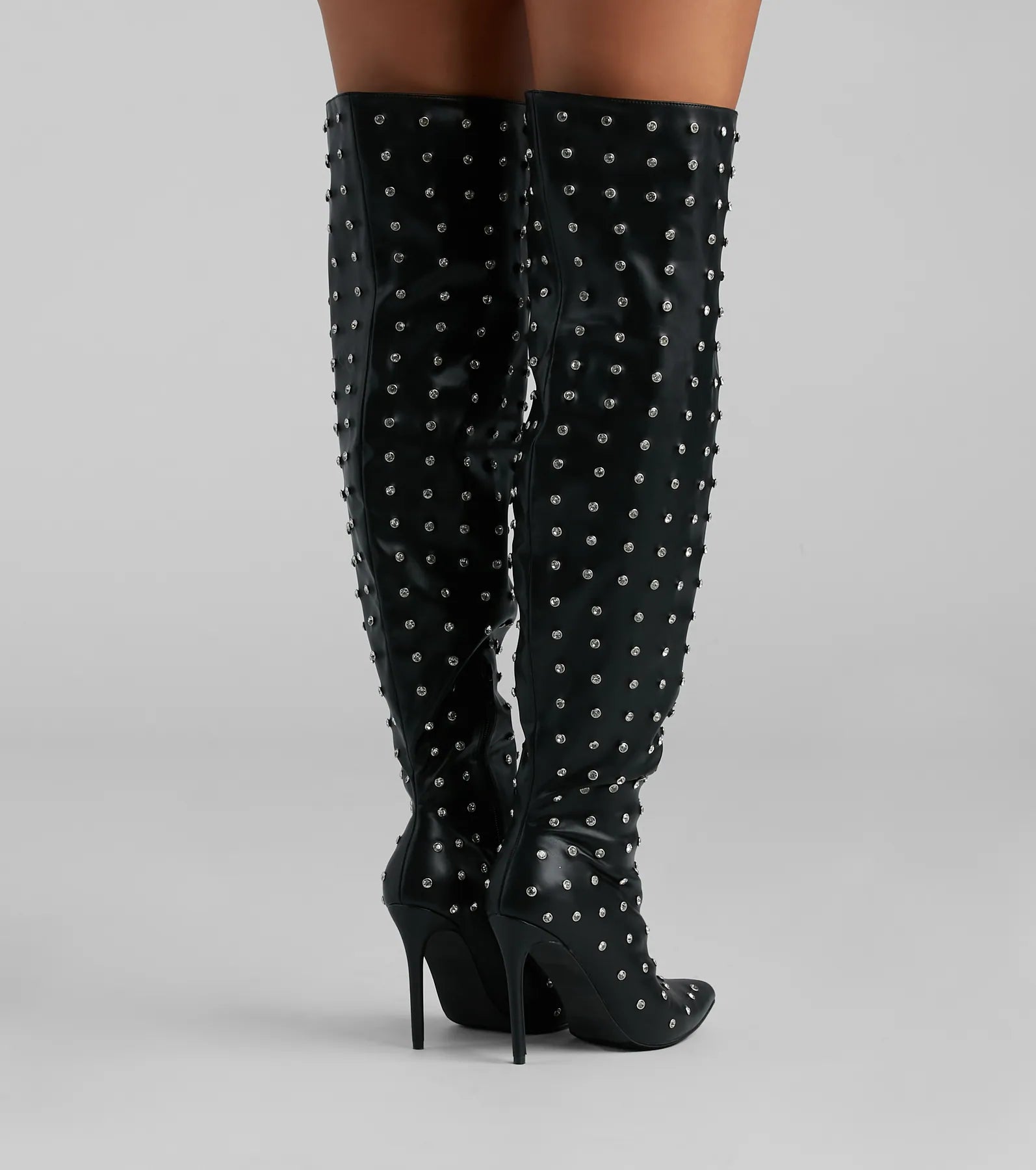 Glam Allure Rhinestone Faux Leather Over-The-Knee Boots