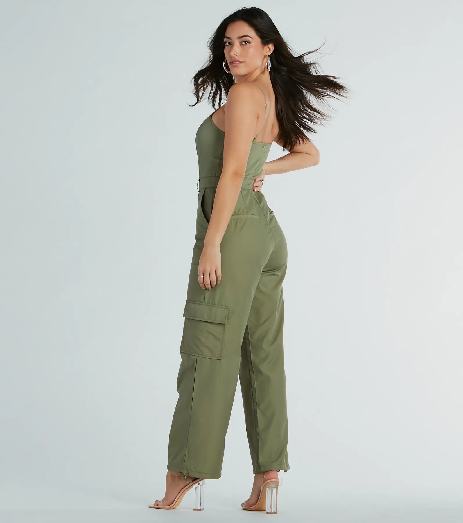 Casual Getaway Sleeveless Nylon Cargo Jumpsuit