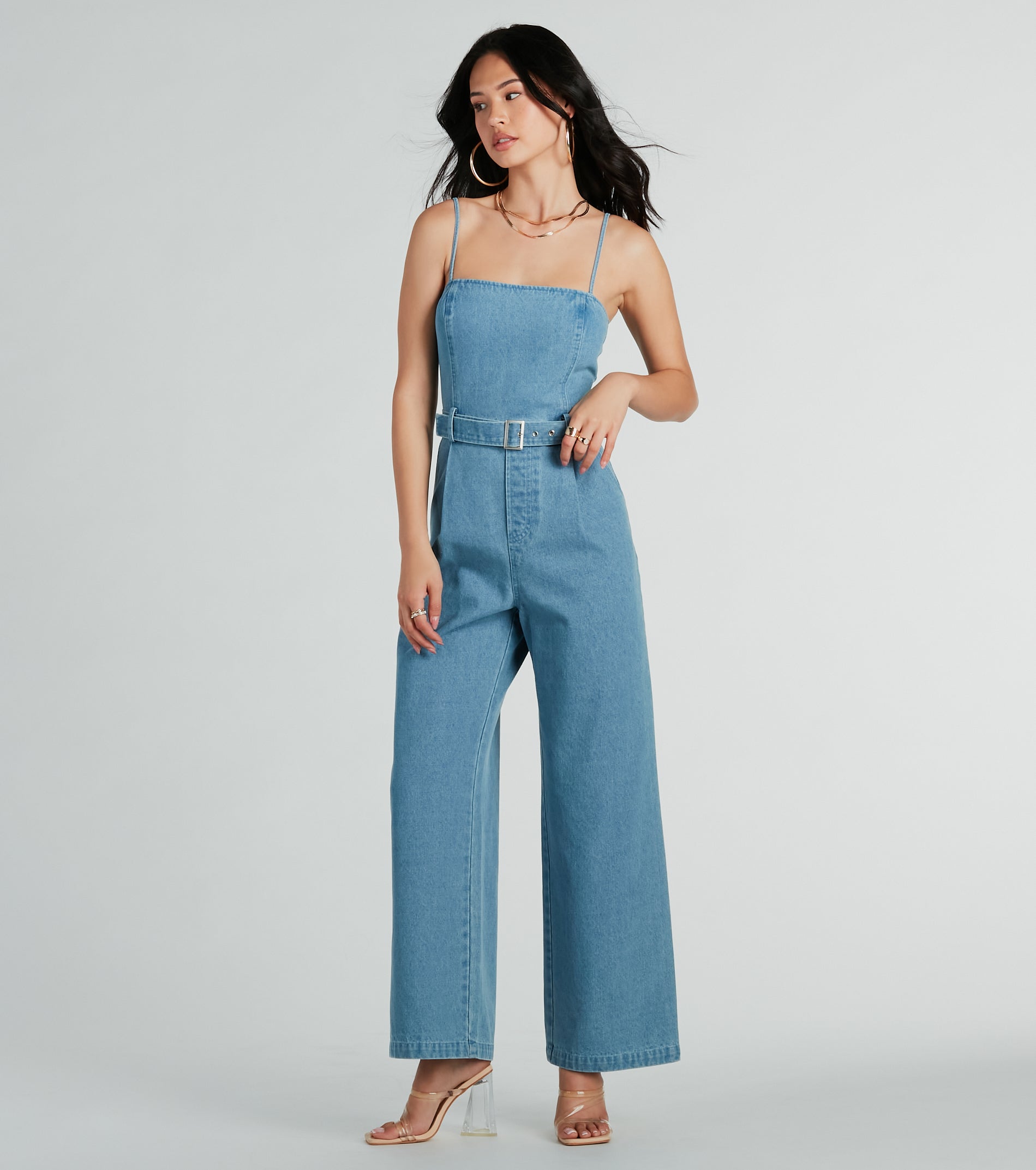 Style Goals Belted Wide-Leg Denim Jumpsuit